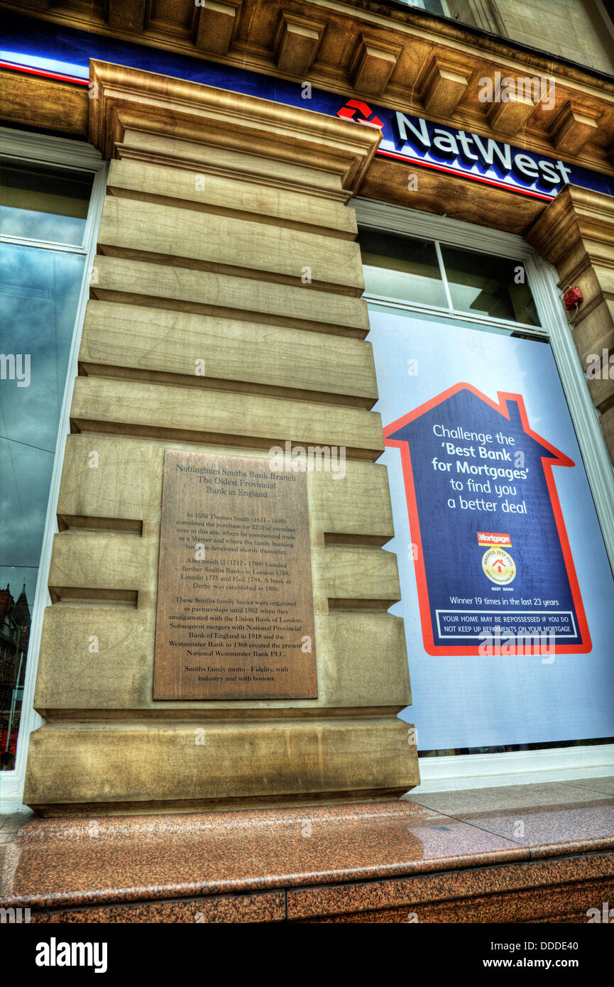 Facade of Natwest bank showing sign plaque Nottingham City Centre