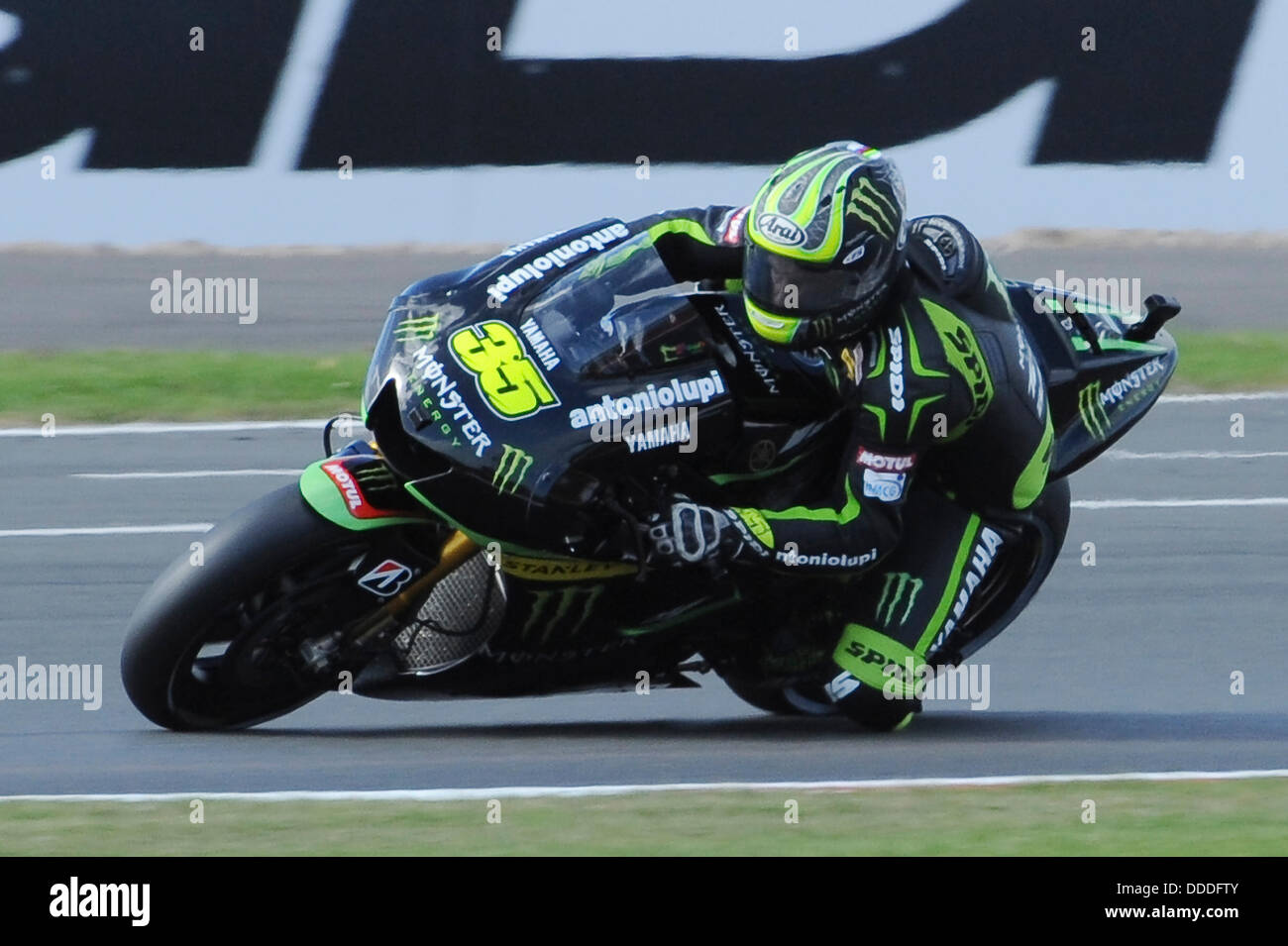 Silverstone, United Kingdom. 31st August 2013.Cal Crutchlow (Monster Yamaha Tech3) during the qualifying sessions at Silverstone circuit. Credit:  Gaetano Piazzolla/Alamy Live News Stock Photo