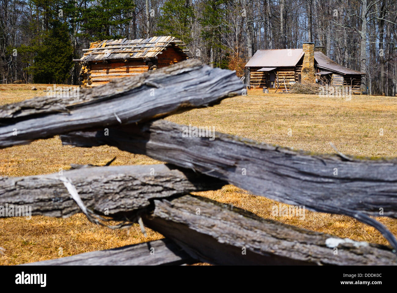 Wooden Fence Surrounding Cabins at Fort Dobbs, a Historic Battle Site