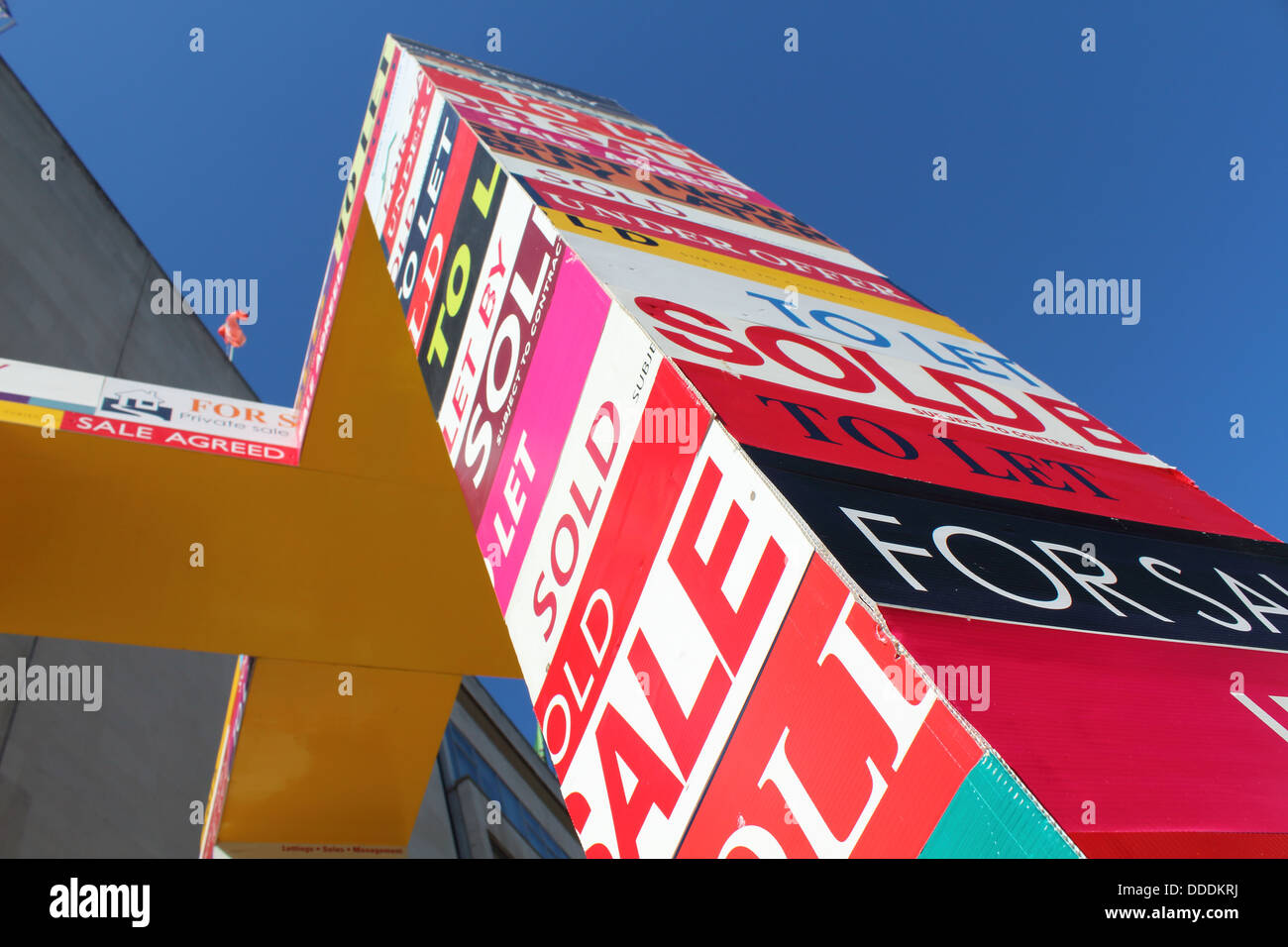 For Sale and sold signs made into an art instillation on the Southbank, London, UK Stock Photo