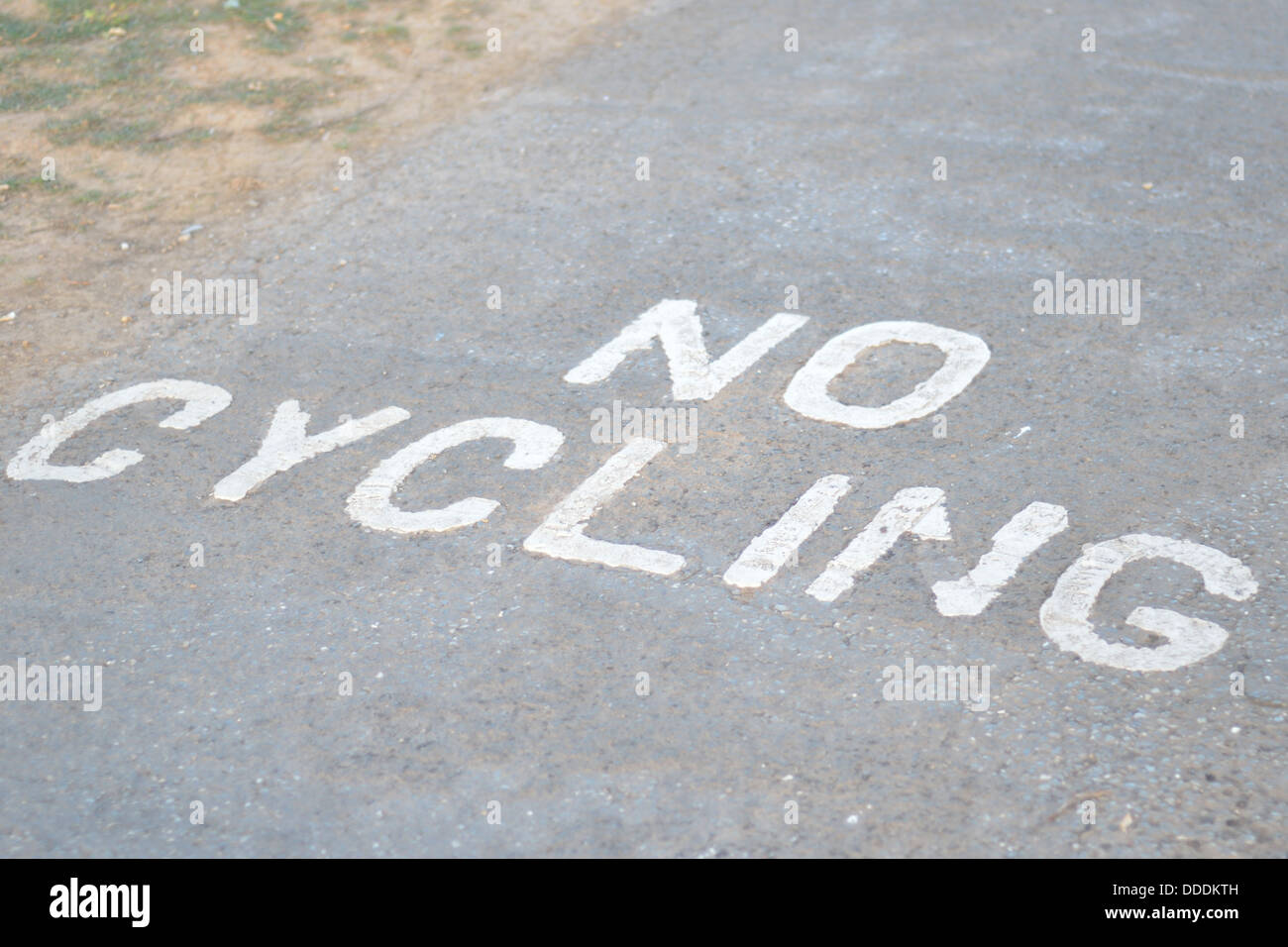 No cycling sign on a path Stock Photo