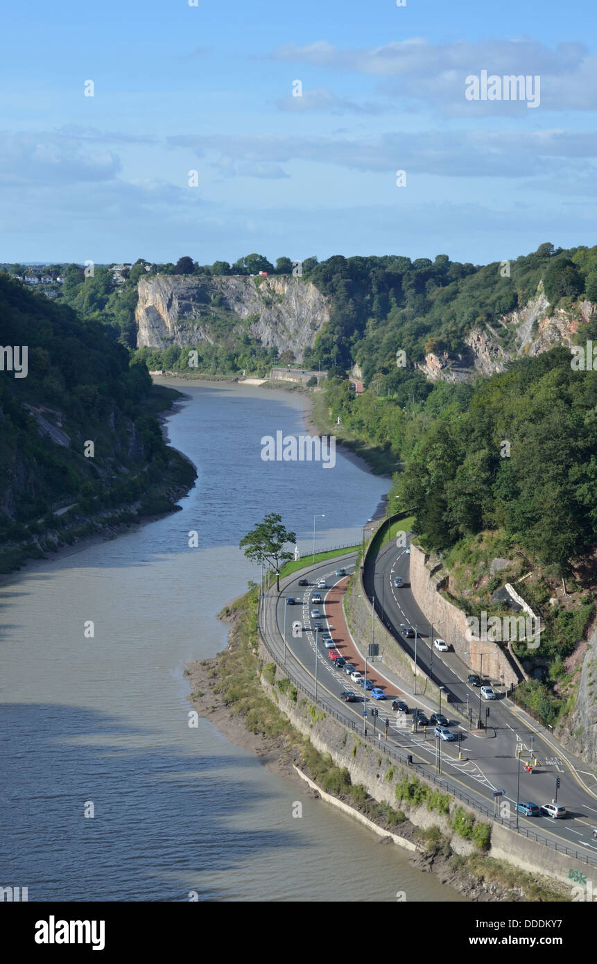 River Avon and portway A4 Bridge valley Road view England Bristol UK