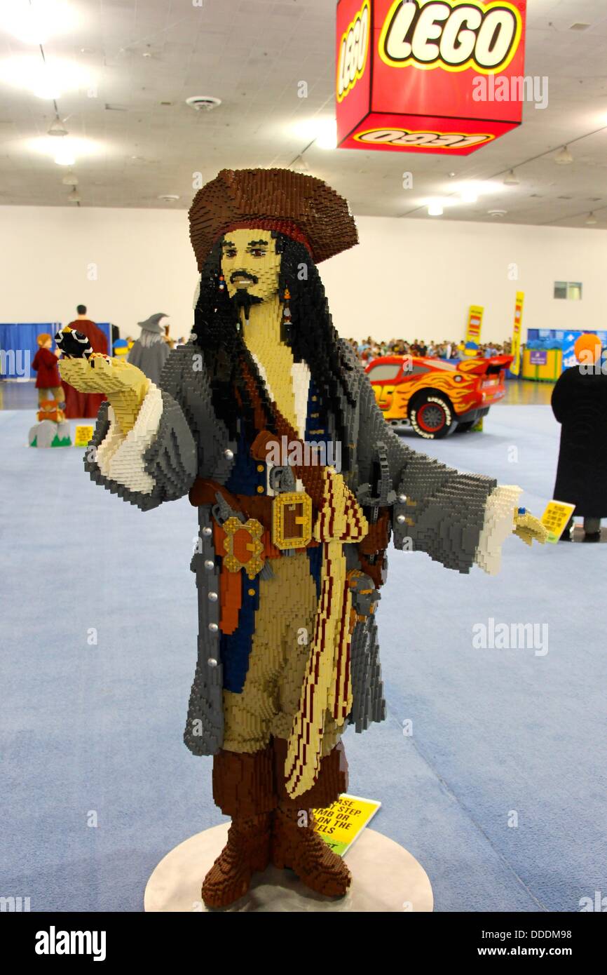 Captain Jack Sparrow from Pirates of the Caribbean made from LEGOs. Stock Photo