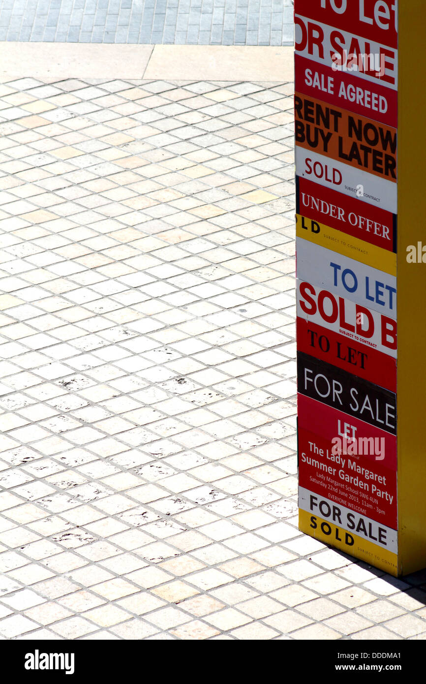 For Sale and sold signs made into an art instillation on the Southbank, London, UK Stock Photo