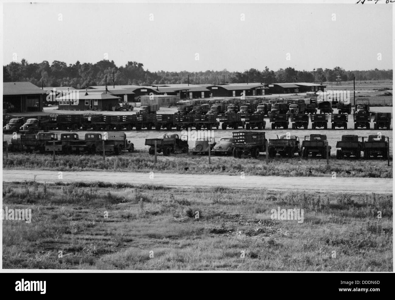 Closing of the Jerome Relocation Center, Denson, Arkansas. The Jerome Center motor pool showing veh . . . 539698 Stock Photo
