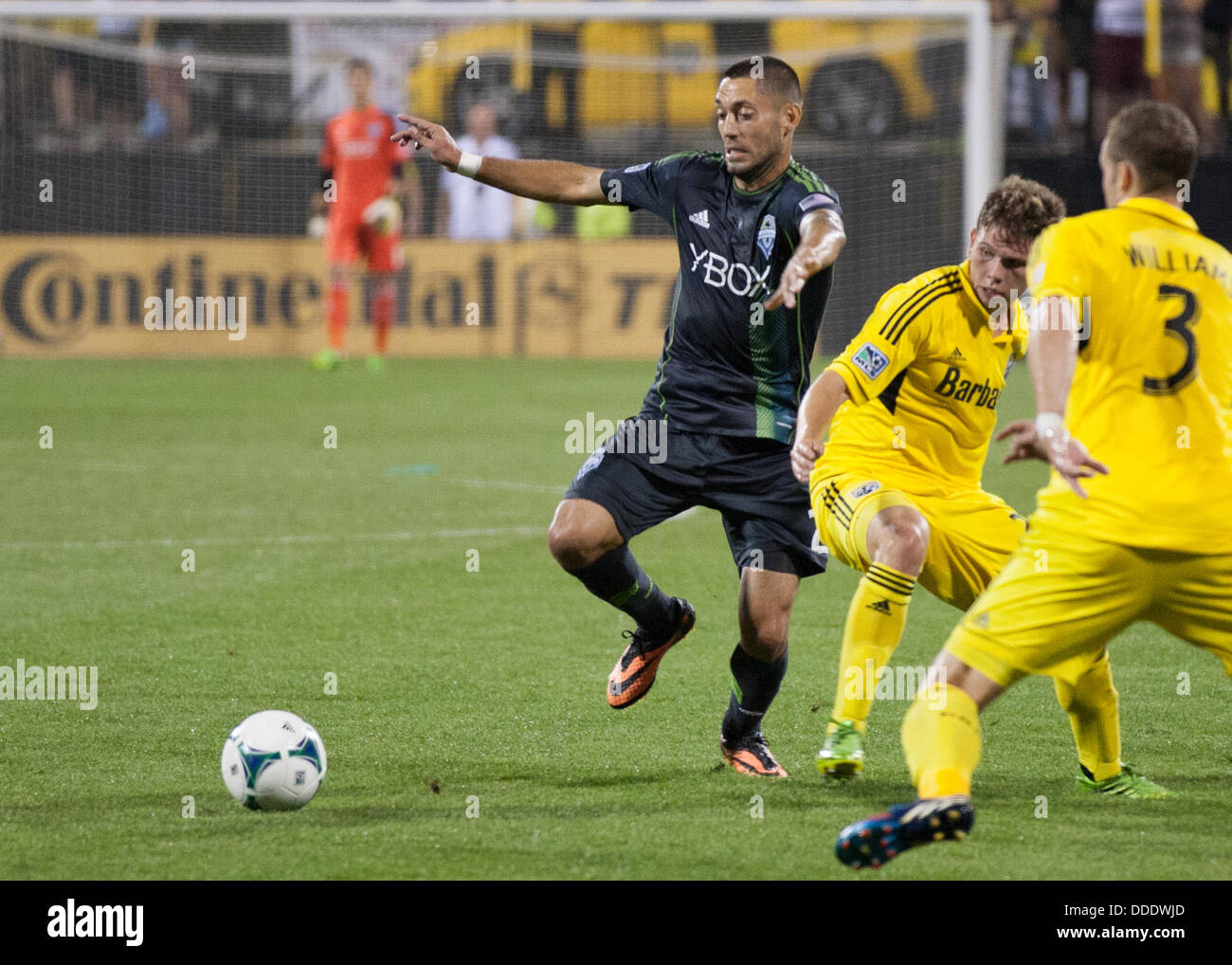 Aug. 31, 2013 - Columbus, Ohio, United States of America - August 31, 2013: Seattle Sounders FC forward Clint Dempsey (2) attempts a play during the Major League Soccer match between the Seattle Sounders FC and the Columbus Crew at Columbus Crew Stadium in Columbus, OH. Stock Photo