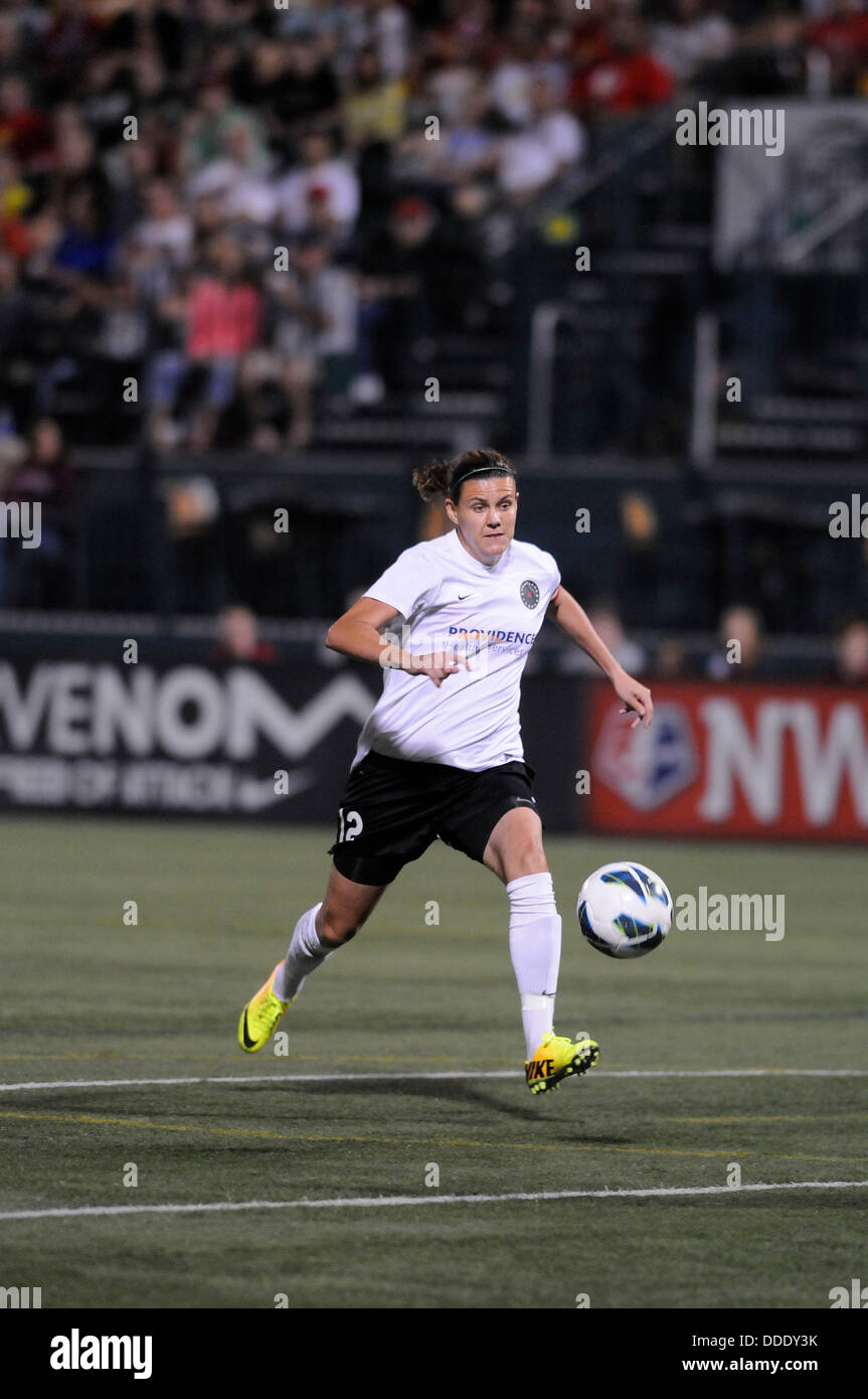 Aug. 31, 2013 - Rochester, NY, United States of America - August 31, 2013: Portland Thorns FC forward Christine Sinclair #12 in action during the first half of play. The Portland Thorns defeated the Western New York Flash 2-0 in the NWSL final at Sahlen's Stadium in Rochester, NY. Stock Photo