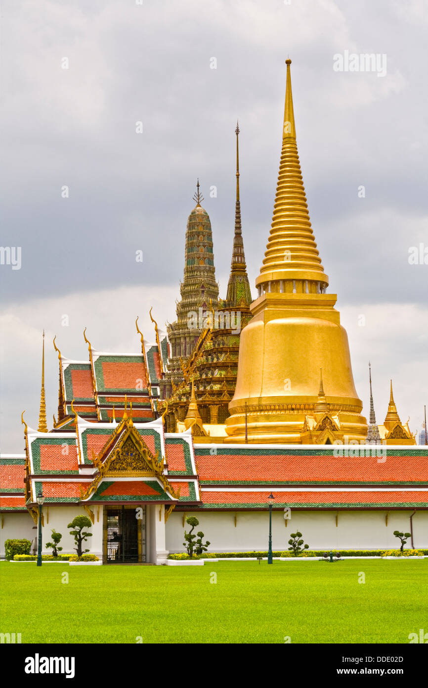 View of the west side of Wat Phra Kaew, Bangkok, from the Grand Palace grounds. Stock Photo