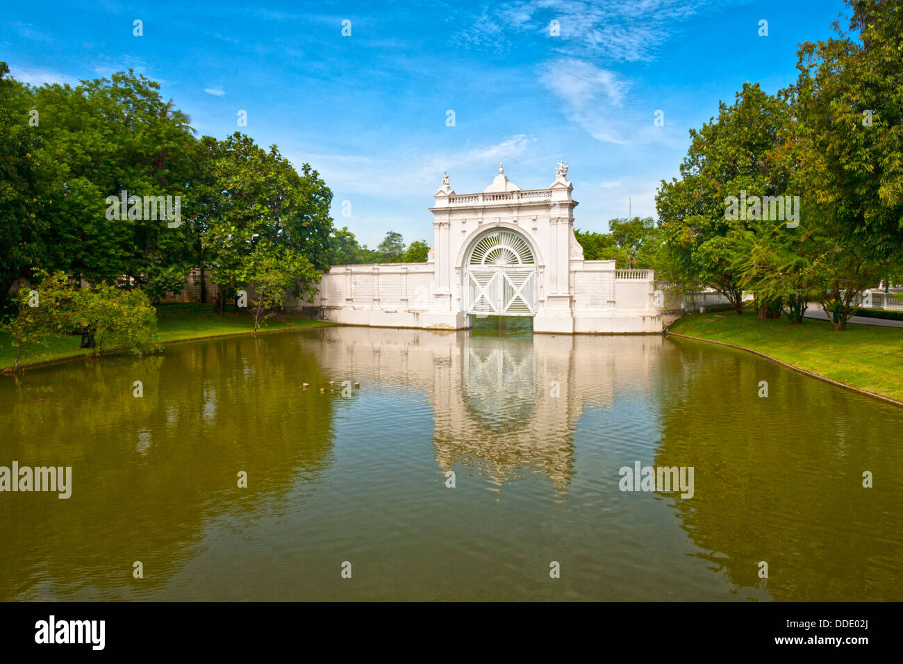 This gateway marks the division between the Inner and Outer Palaces at Bang Pa-In, Thailand. Stock Photo