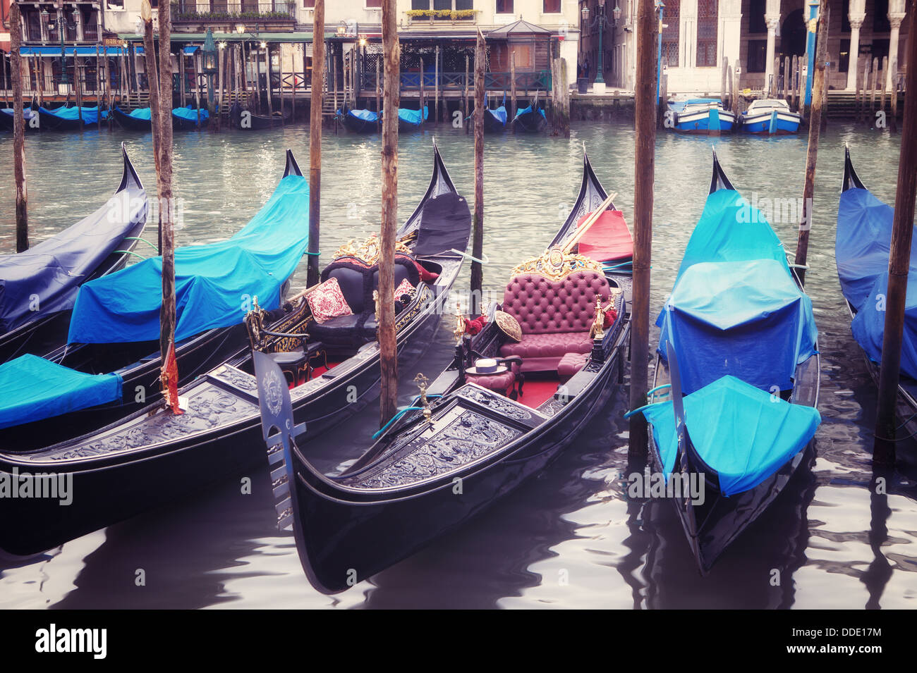 Venice seafront with gondolas on the waves. Venice, Italy Stock Photo ...