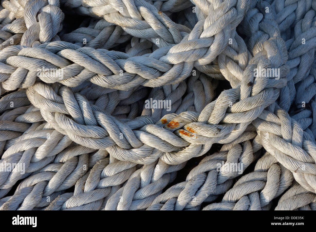 Brait / plaited rope / braided rope used as hawser or mooring warp for fishing boat Stock Photo