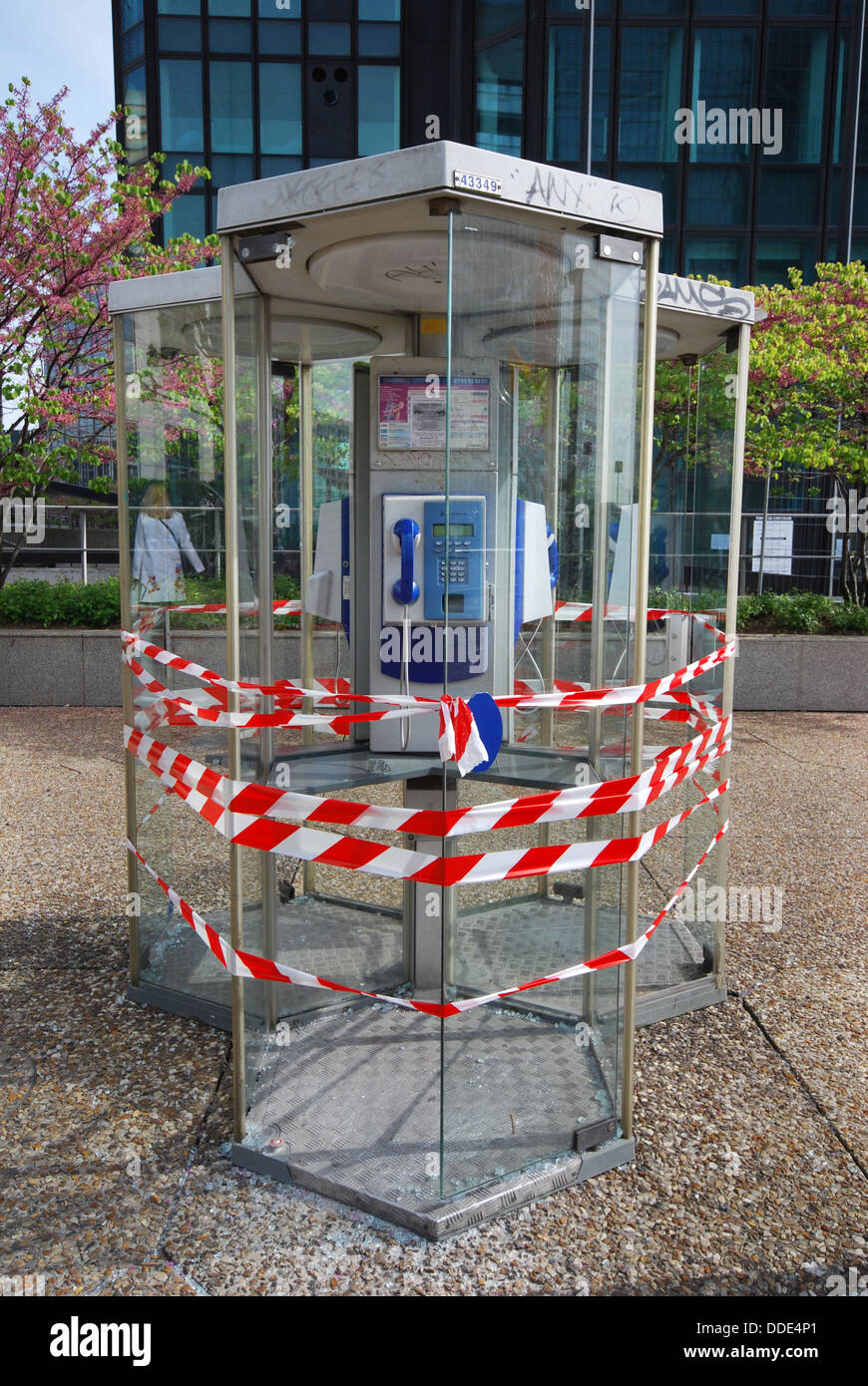closed public phone box La Defense Paris France Stock Photo