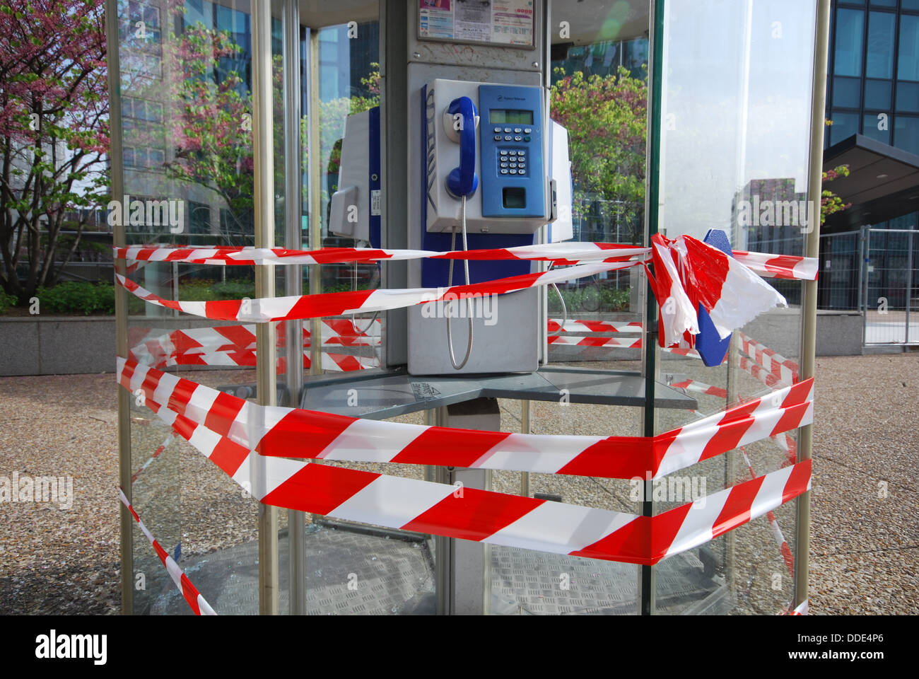 closed public phone box La Defense Paris France Stock Photo