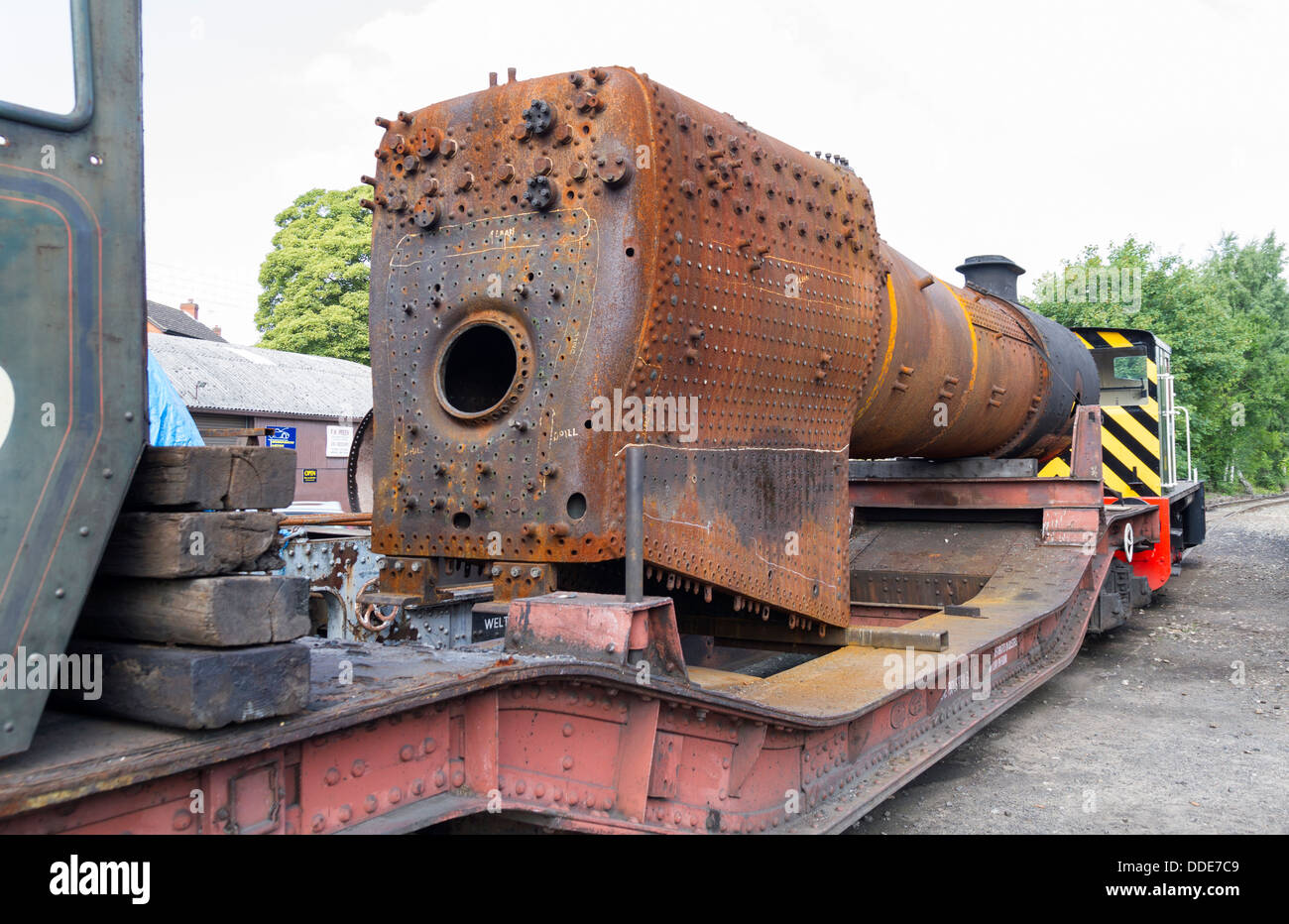A rusty firebox of a steam train ready for renovation Stock Photo