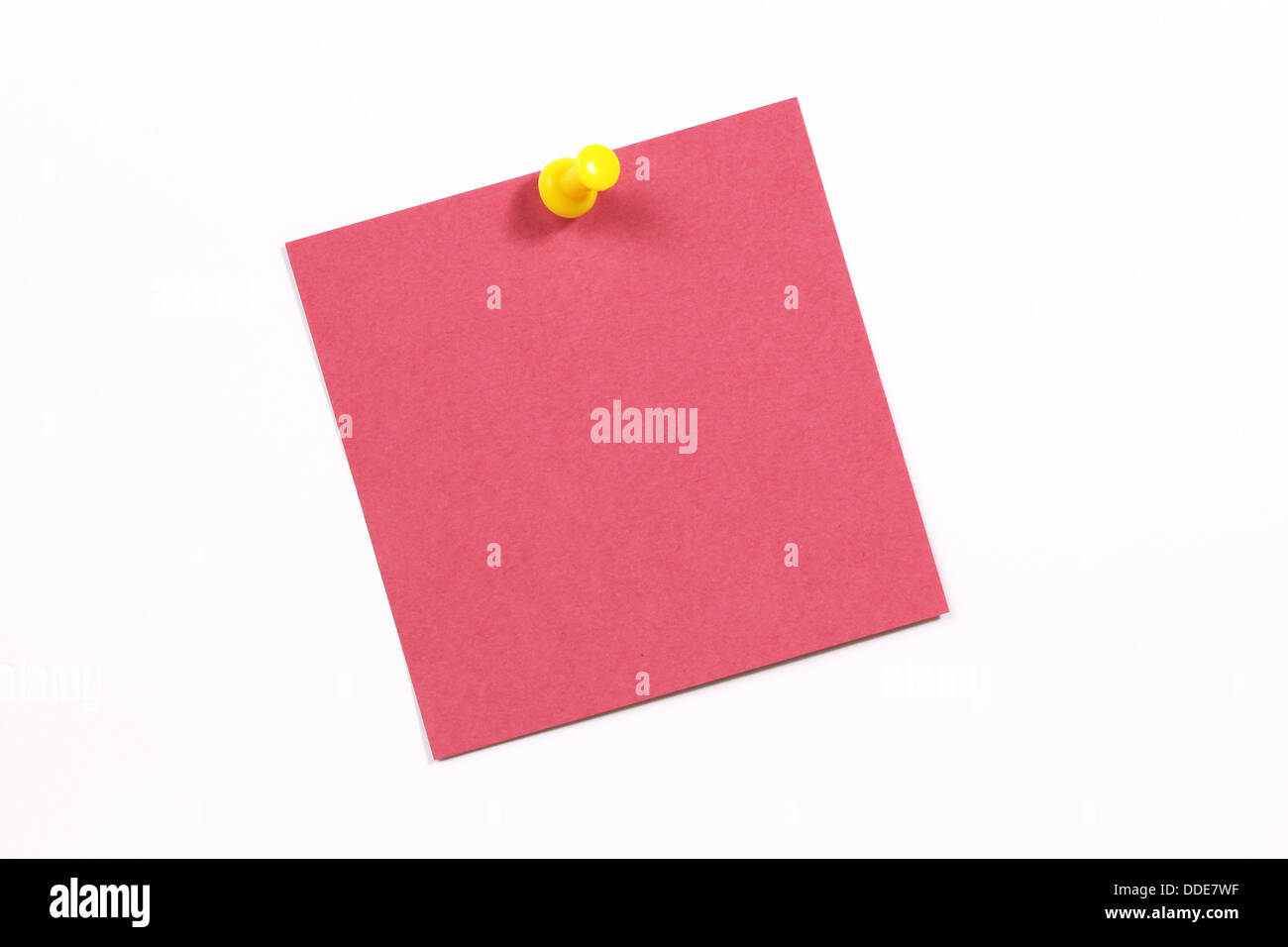 pink blank card with push pin isolated on white background Stock Photo ...