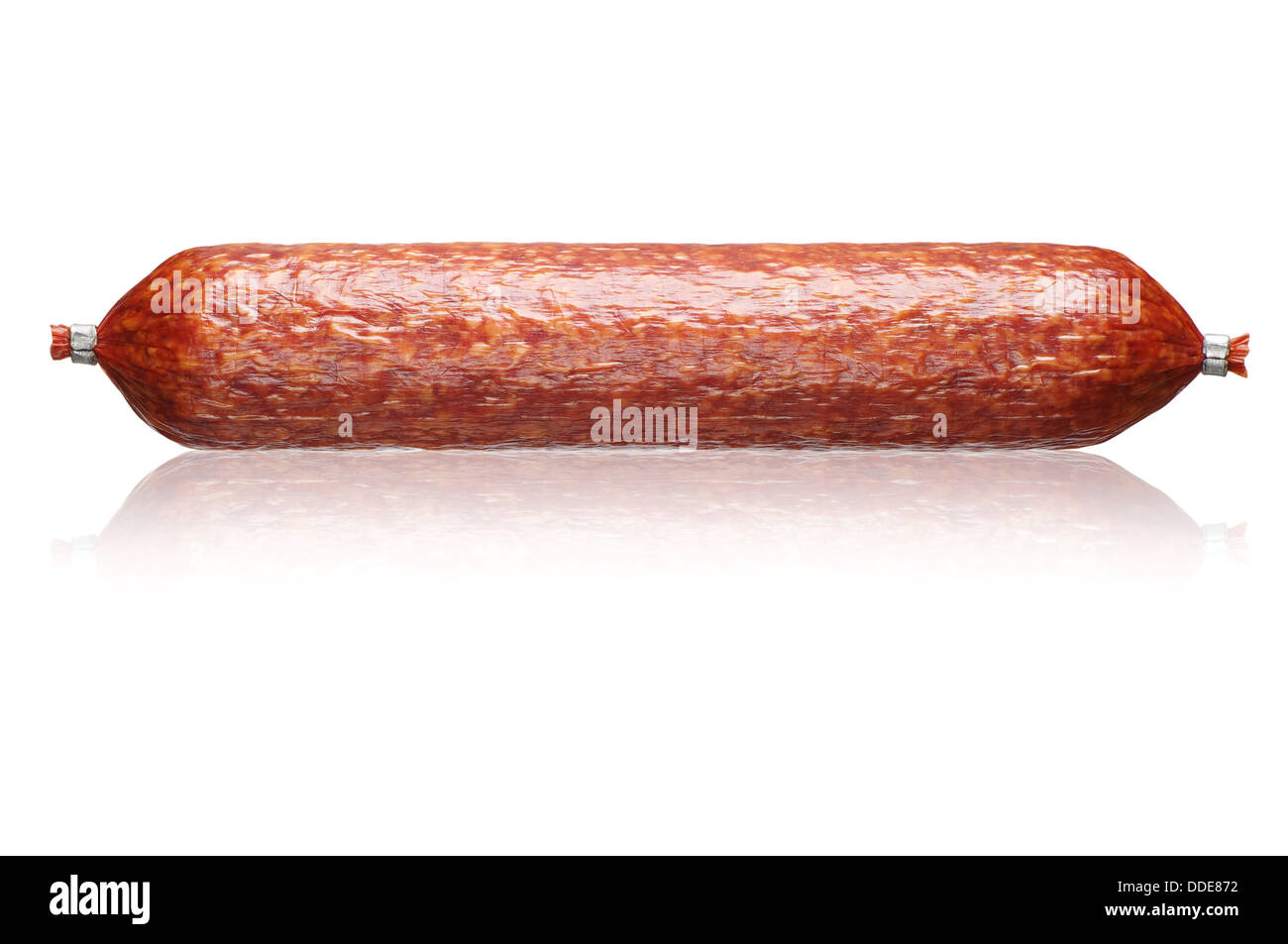 Smoked sausage isolated on white Stock Photo