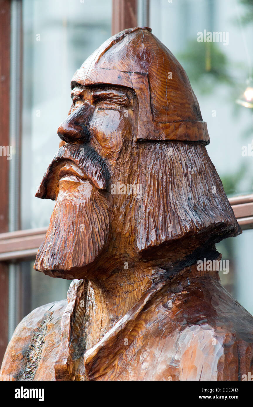 Wooden carved statue of a viking in the street in Reykjavik, Iceland Stock Photo Alamy