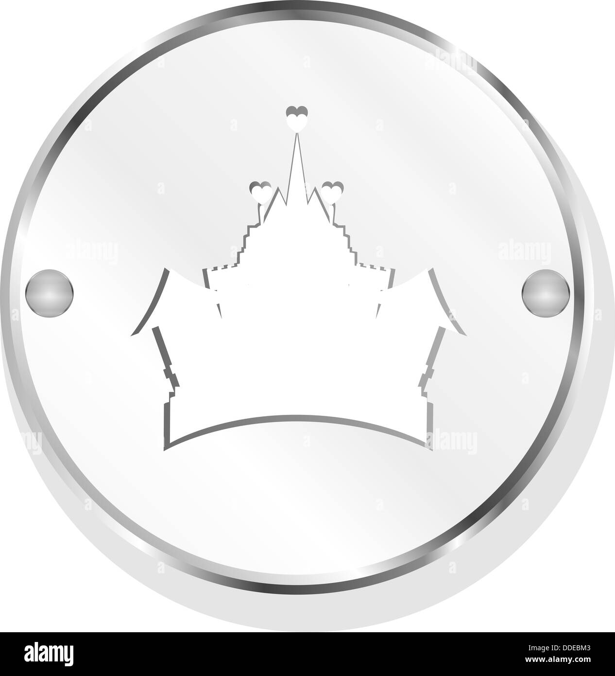 Glossy icon with white castle on metallic background Stock Photo - Alamy