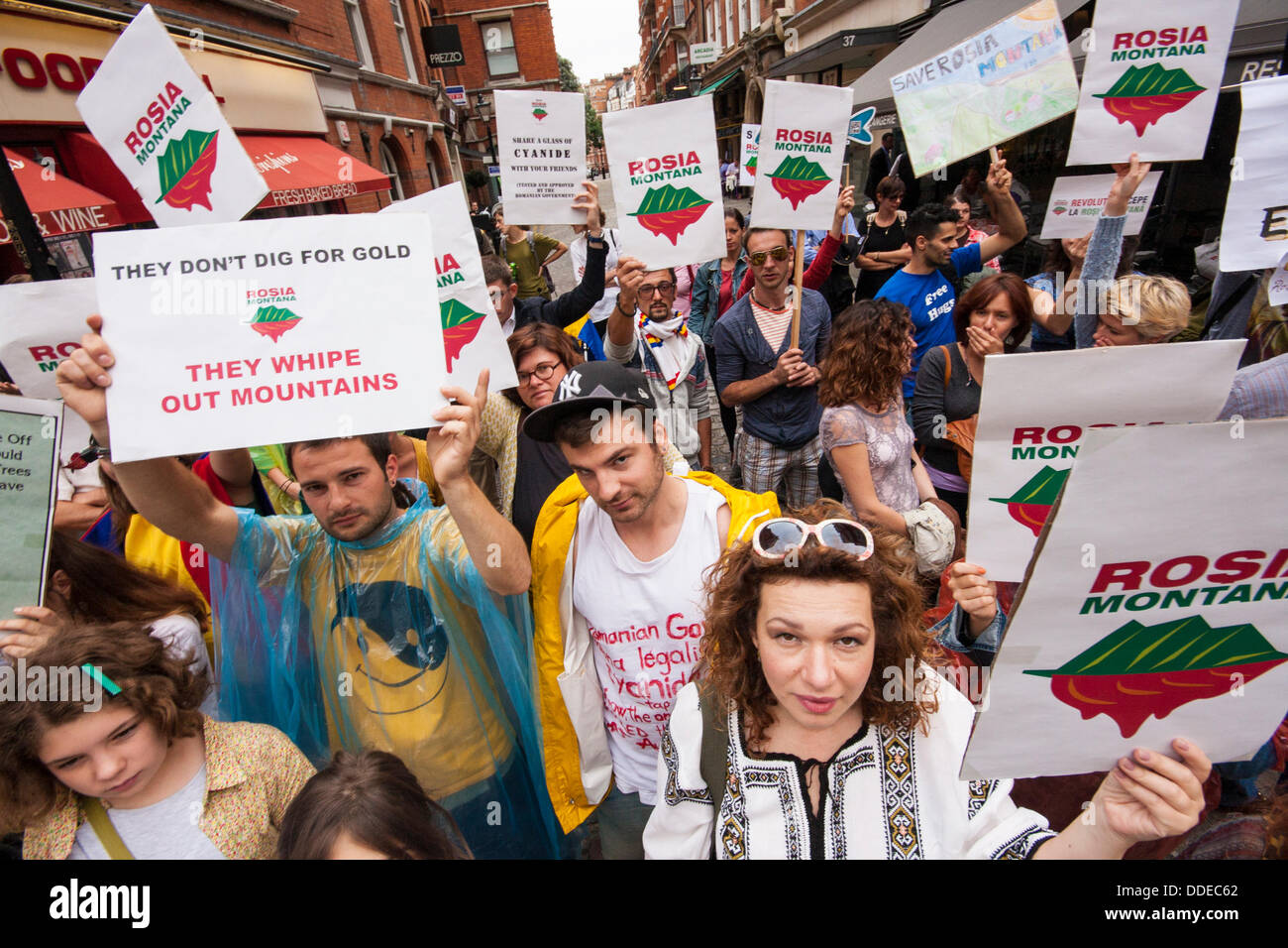 London, UK. 01st Sep, 2013. Romanians and environmentalists protest in London against plans by the Romanian government and private corporations to exploit gold reserves using cyanide leaching, in the Rosia Montana area in Transylvania. Credit:  Paul Davey/Alamy Live News Stock Photo