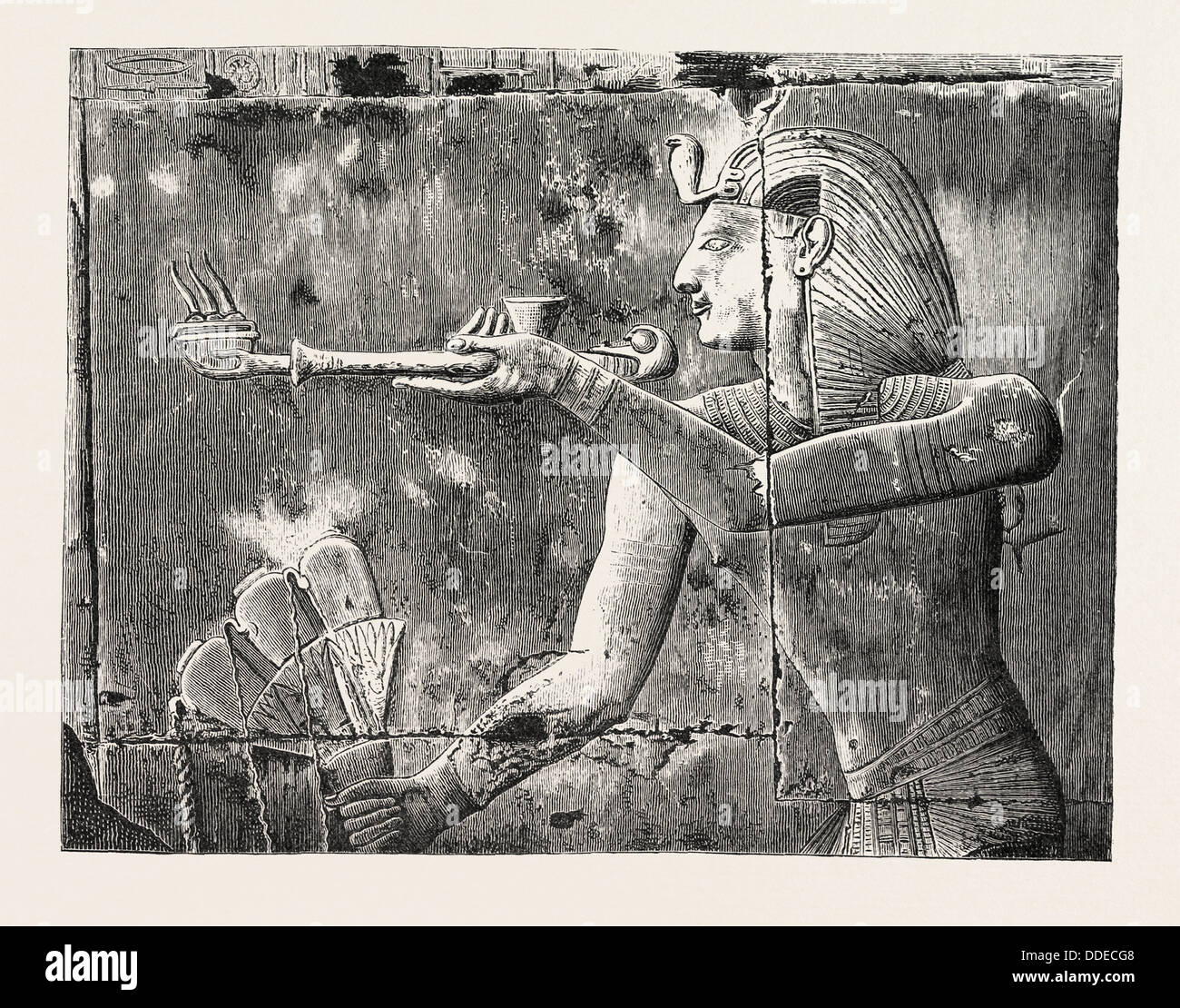 SETI I. OFFERING INCENSE AND A LIBATION. Egypt, engraving 1879 Stock
