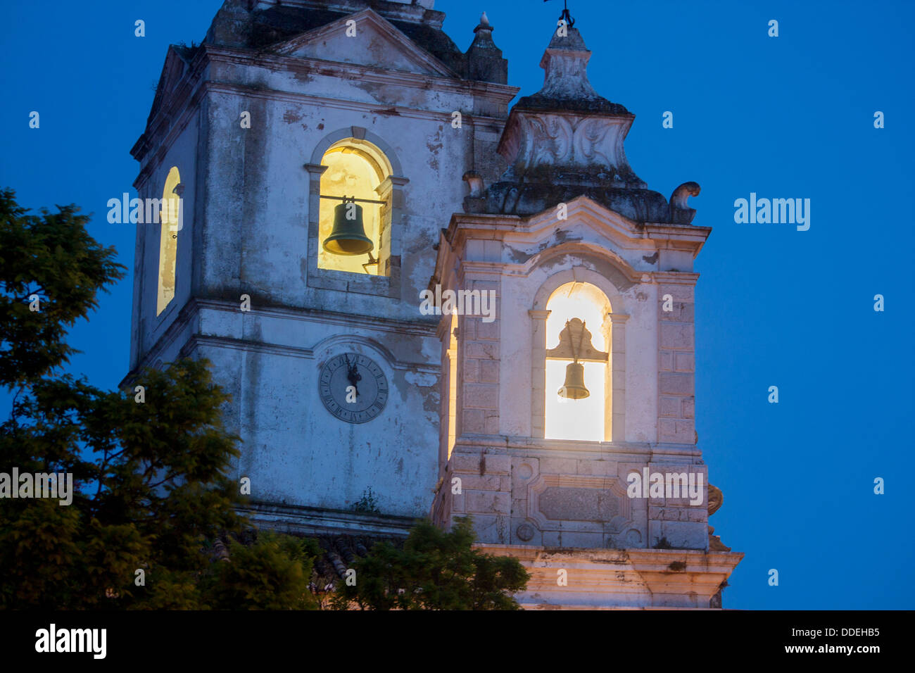 Igreja de Santo Antonio Church of St Anthony belltowers at night Lagos Algarve Portugal Stock Photo