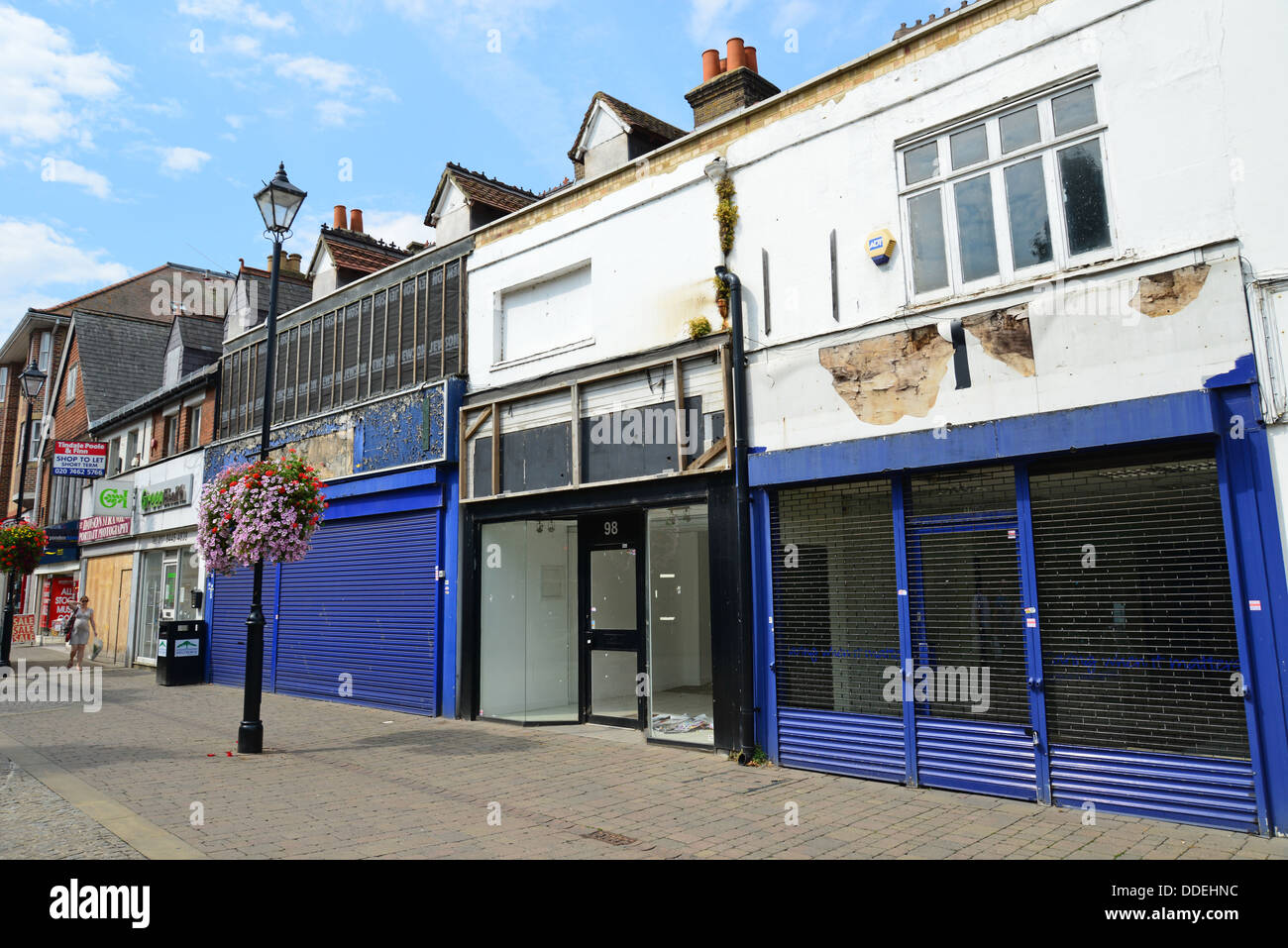 Closed down, empty shops on High Street, StainesuponThames, Surrey
