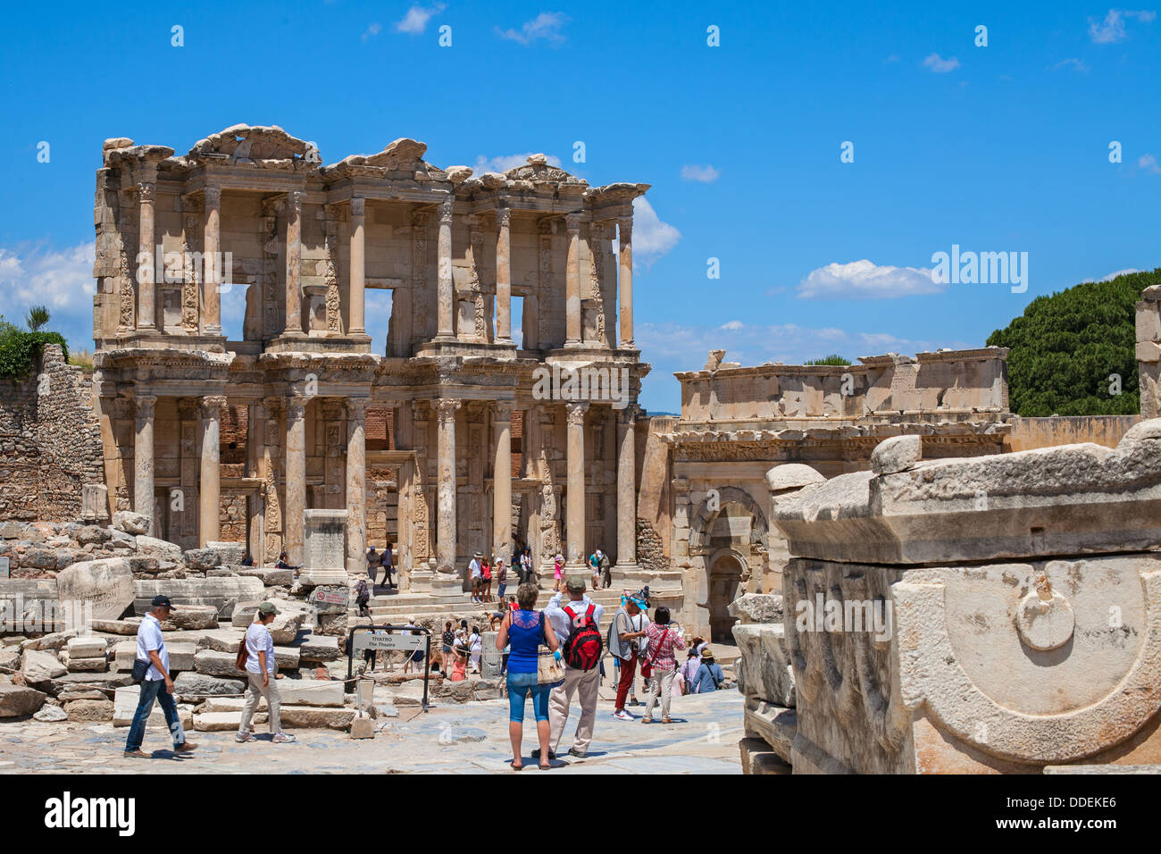 Unidentified tourists visit greek-roman ruins of Ephesus on June 03, 2013 Stock Photo