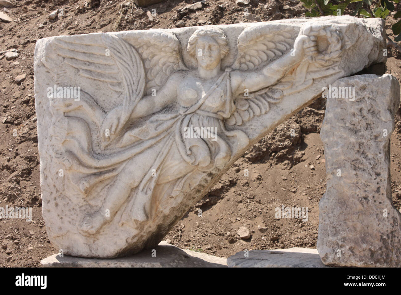 An ancient carving at the city of Ephesus in turkey. Stock Photo