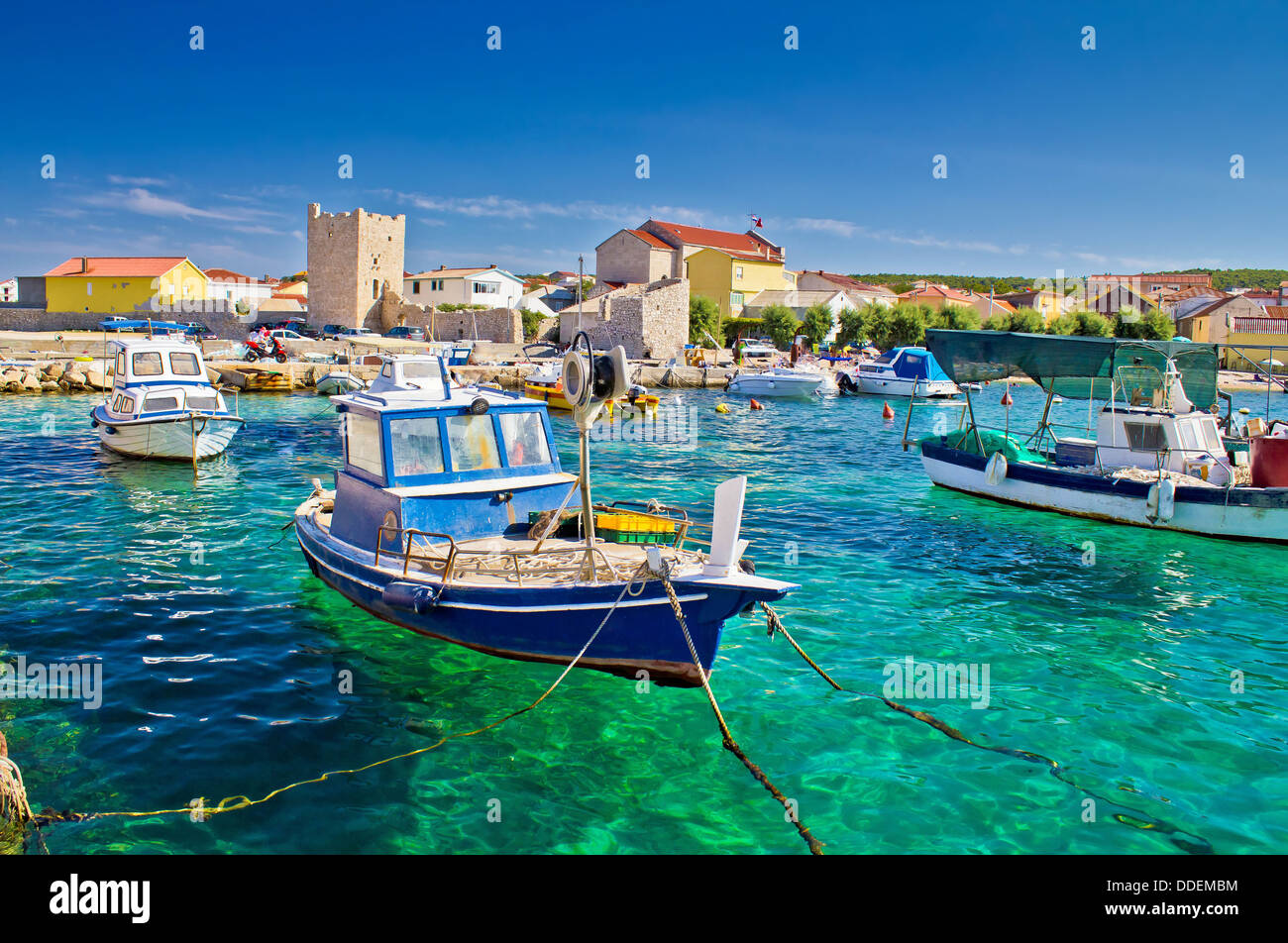 Adriatic Town Of Razanac Colorful Waterfront Dalmatia Croatia Stock Adriatic Town Of Razanac Colorful Waterfront Dalmatia Croatia Stock