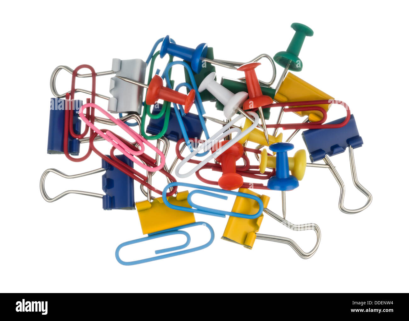 colored stationery clips on a white background, isolated Stock Photo