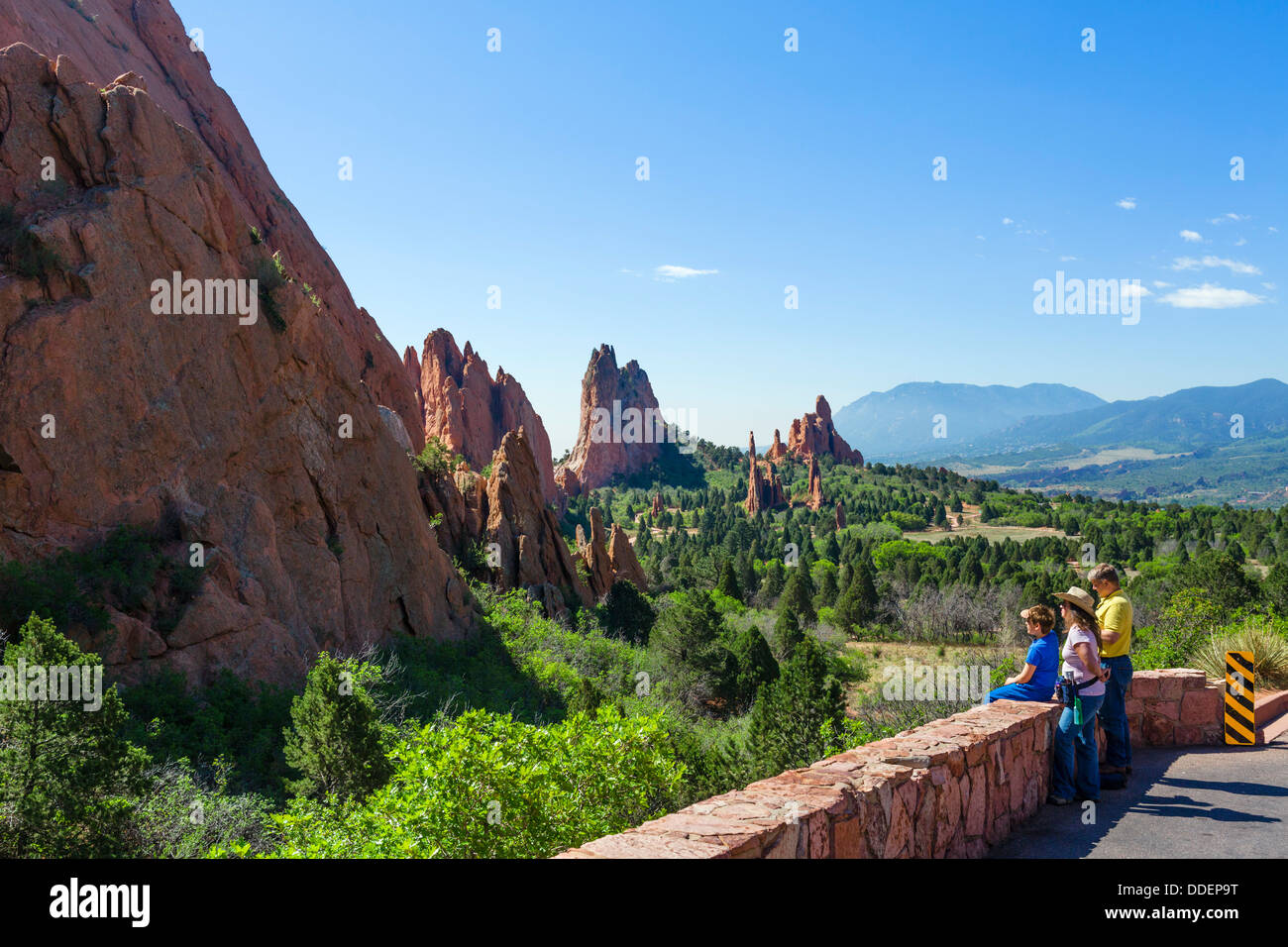 Family on the side of the road through Garden of The Gods public park, Colorado Springs, Colorado, USA Stock Photo