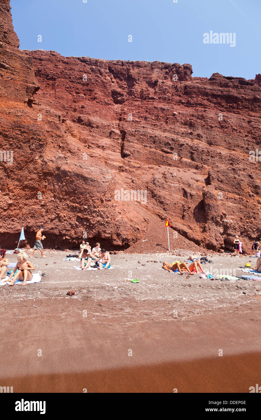 Red Beach in Santorini, Greece. The beach is dangerous because of