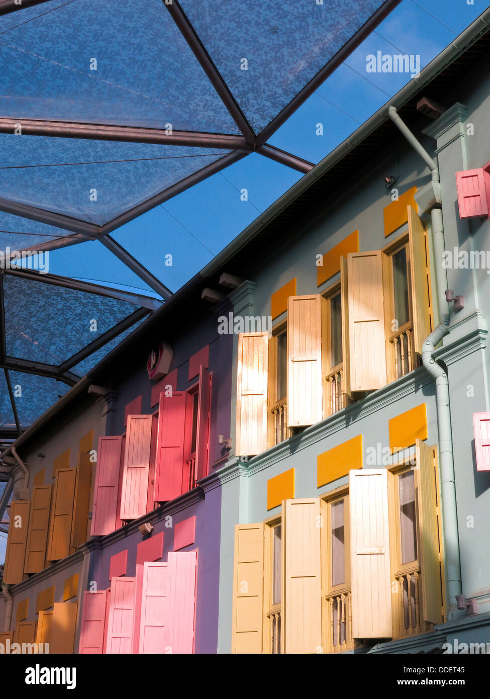Colorful colonial buildings inside historic Clarke Quay in Singapore Stock Photo