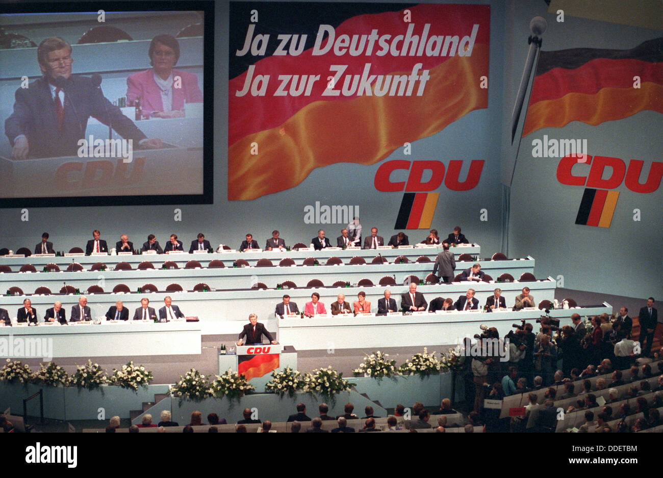 View of the first all-German party conference of the CDU in Hamburg on the 1st of October in 1990. Stock Photo