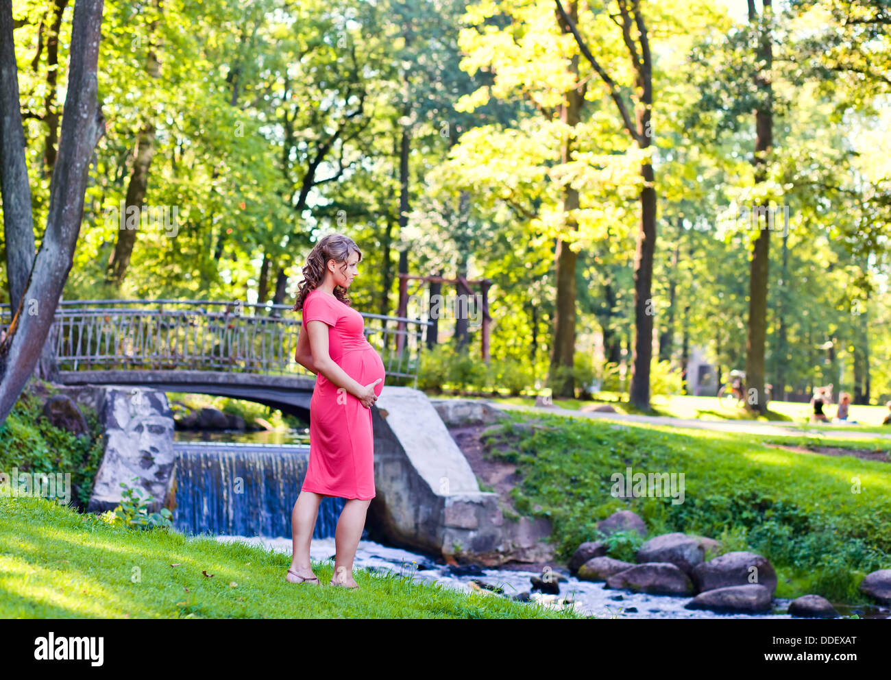 The young pregnant woman on walk in park Stock Photo - Alamy