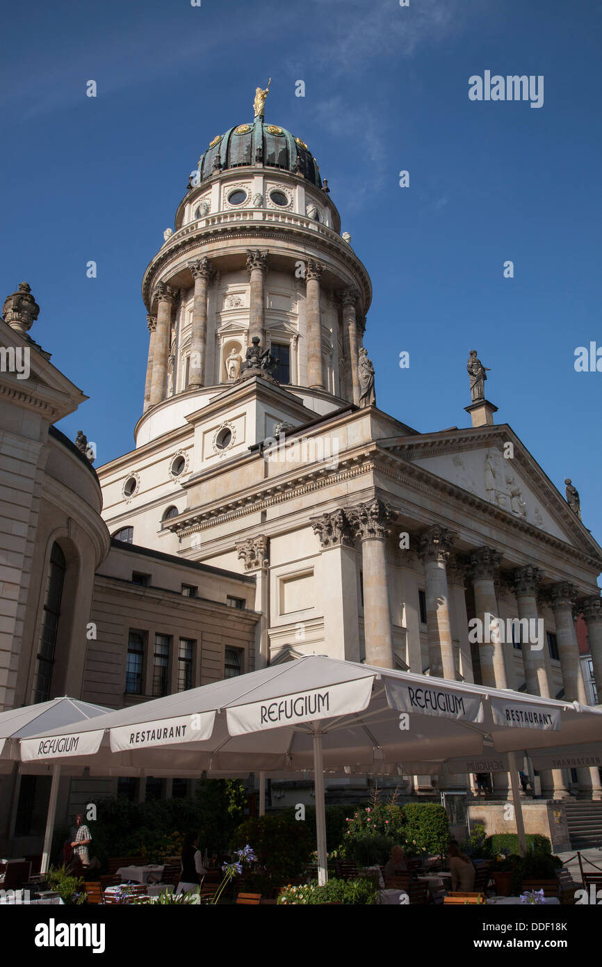 Refugium Restaurant Cafe and Bar with Franzosischer Dom Church, Berlin, Germany Stock Photo