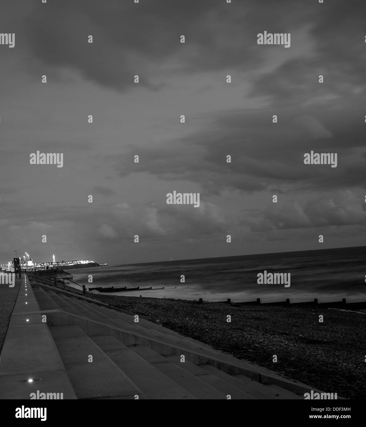 Blackpool CoastLine Black and White Stock Photo