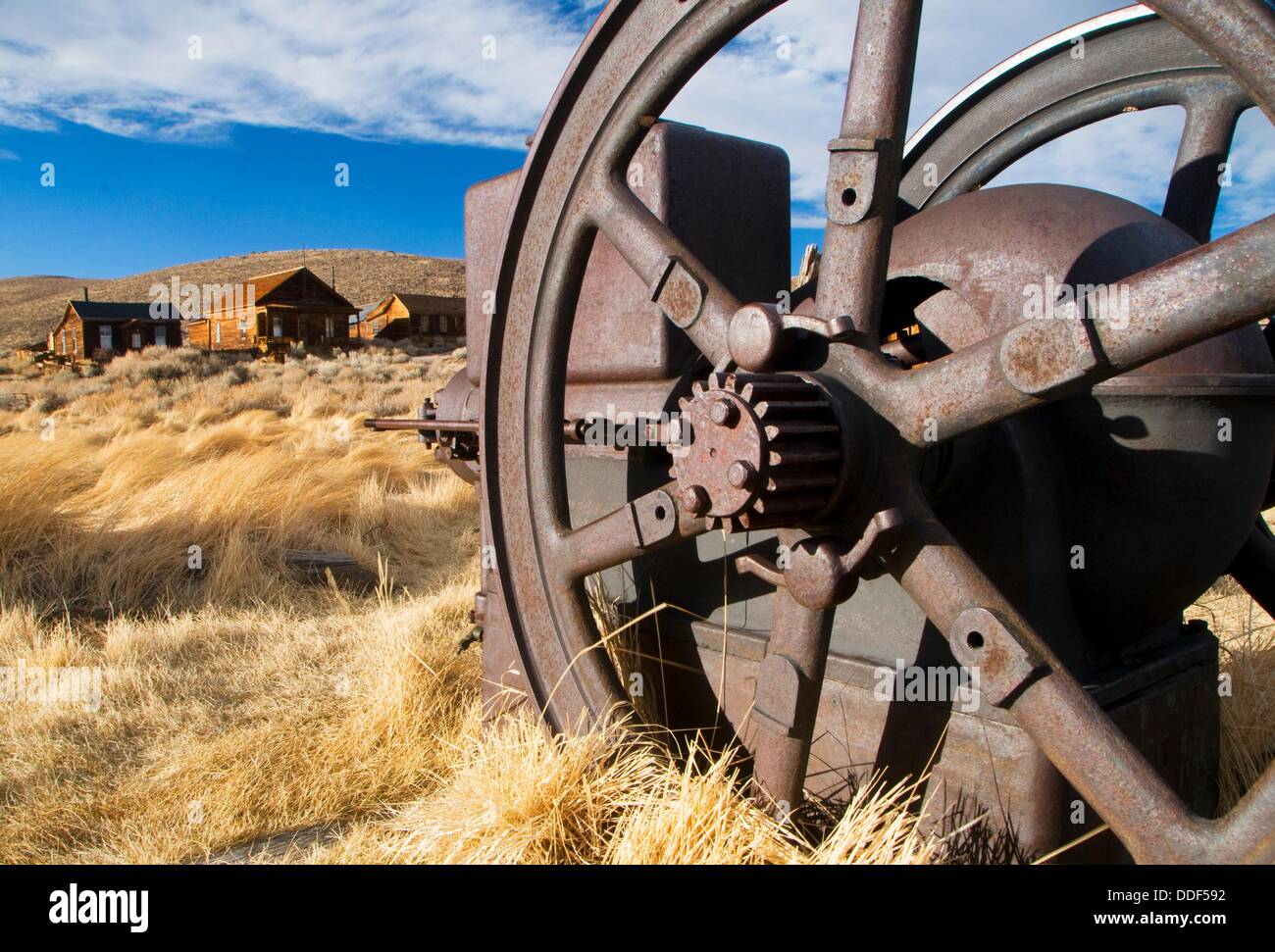 Flywheel, Bodie State Historic Park, CA Stock Photo