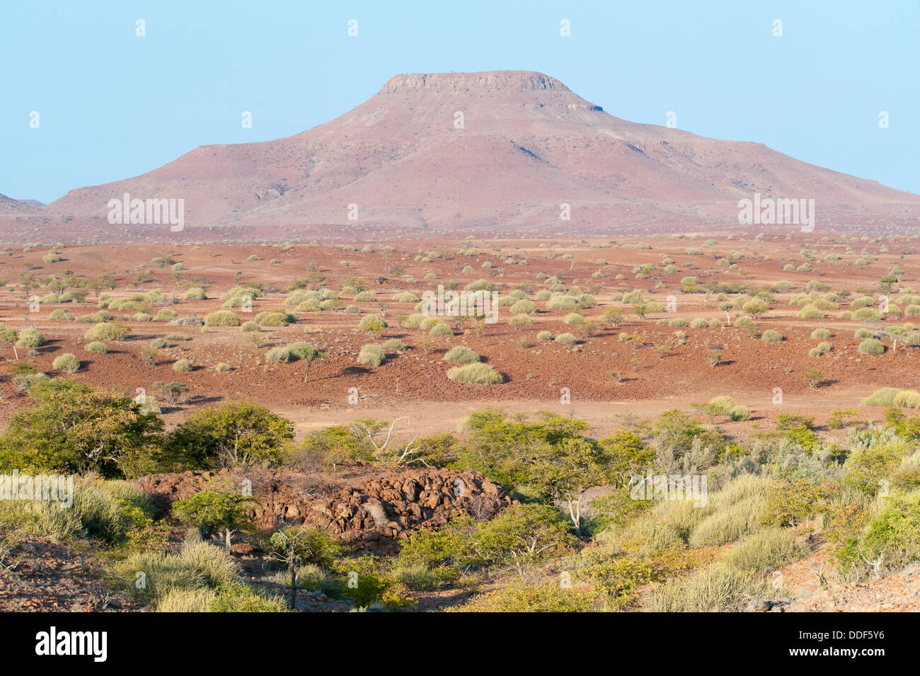 Dry, open landscape and mountain in Kunene Region, Namibia Stock Photo