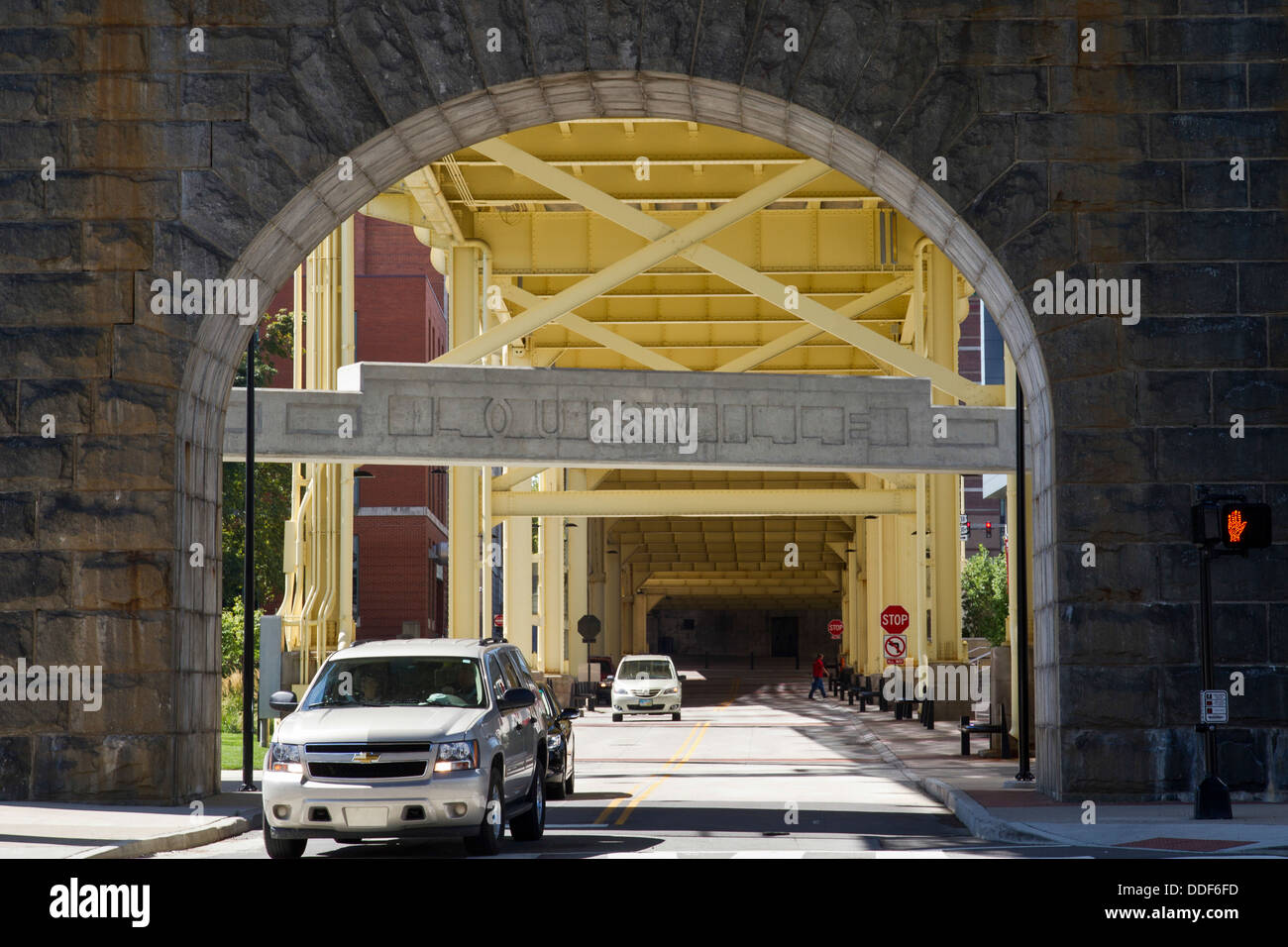 under the bridge over the Ohio river between Kentucky and Indiana at Louisville KY Stock Photo