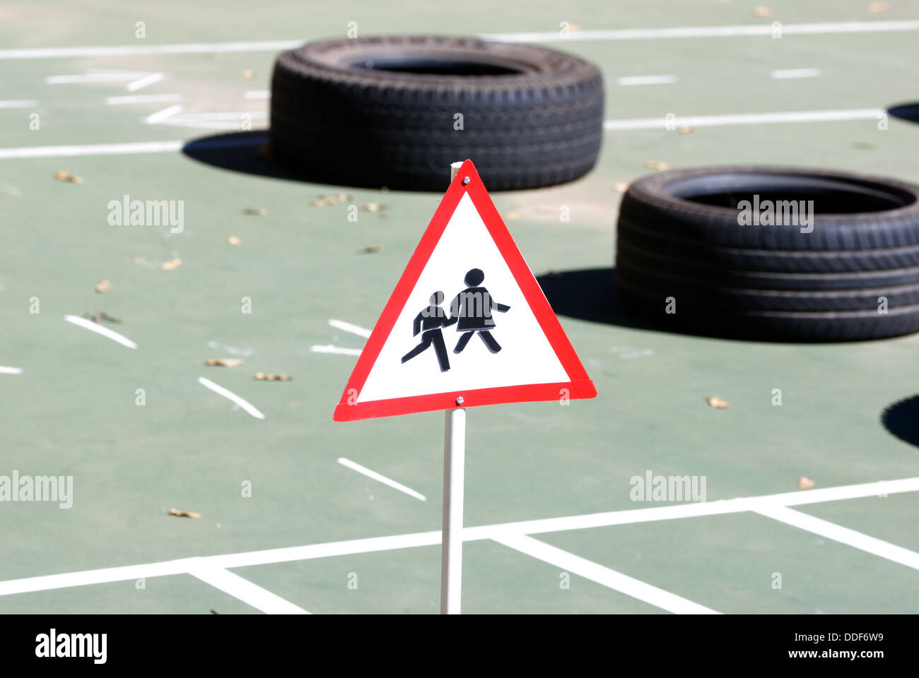 Children's playground with road signs. Stock Photo