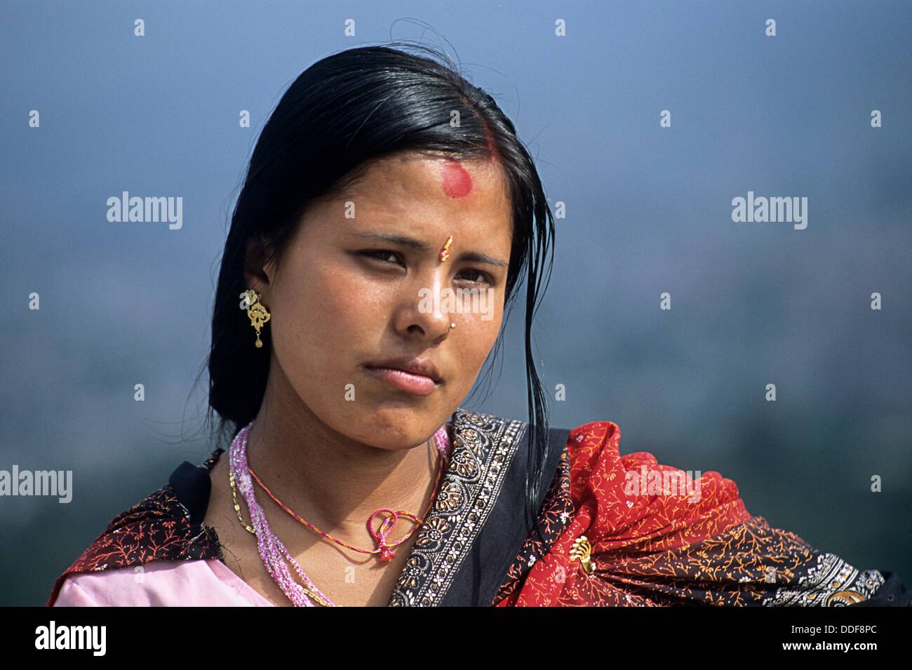 Woman with tika on forehead nepal hires stock photography and images