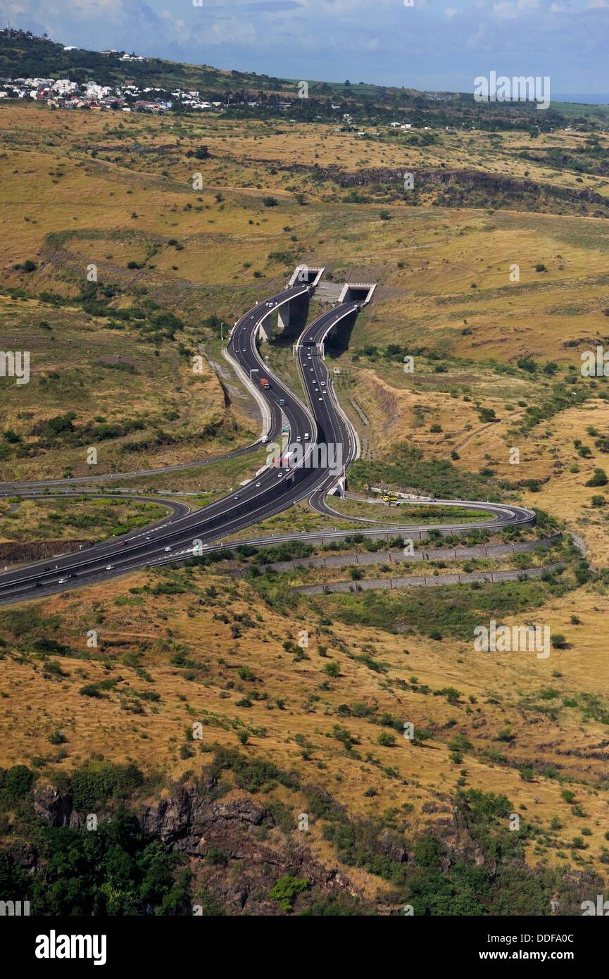 aerial view over the ´Route des Tamarins´, the highway on the west coast  around Saint-Paul Reunion island, overseas departement Stock Photo - Alamy