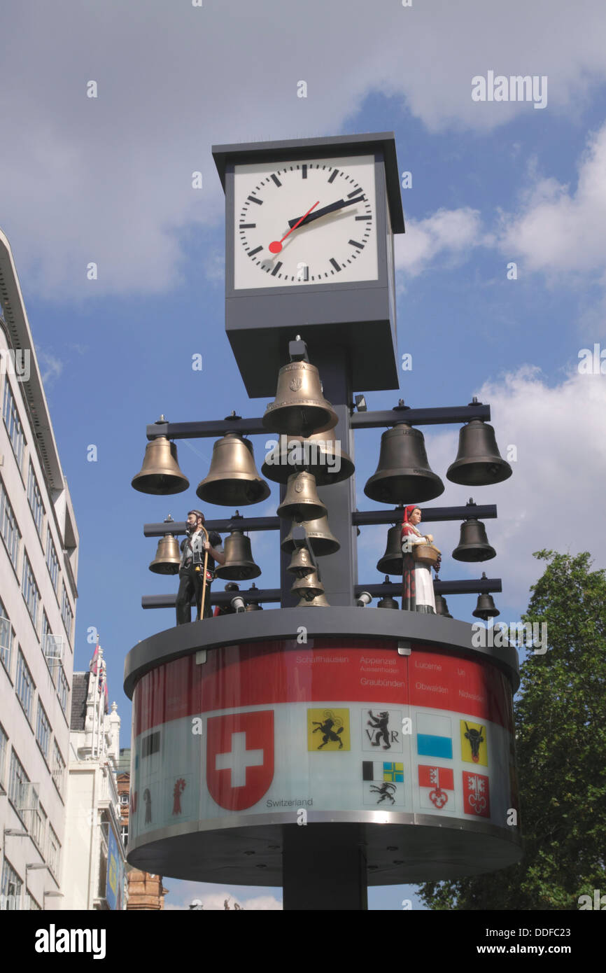 Swiss Glockenspiel clock Leicester Square London Stock Photo