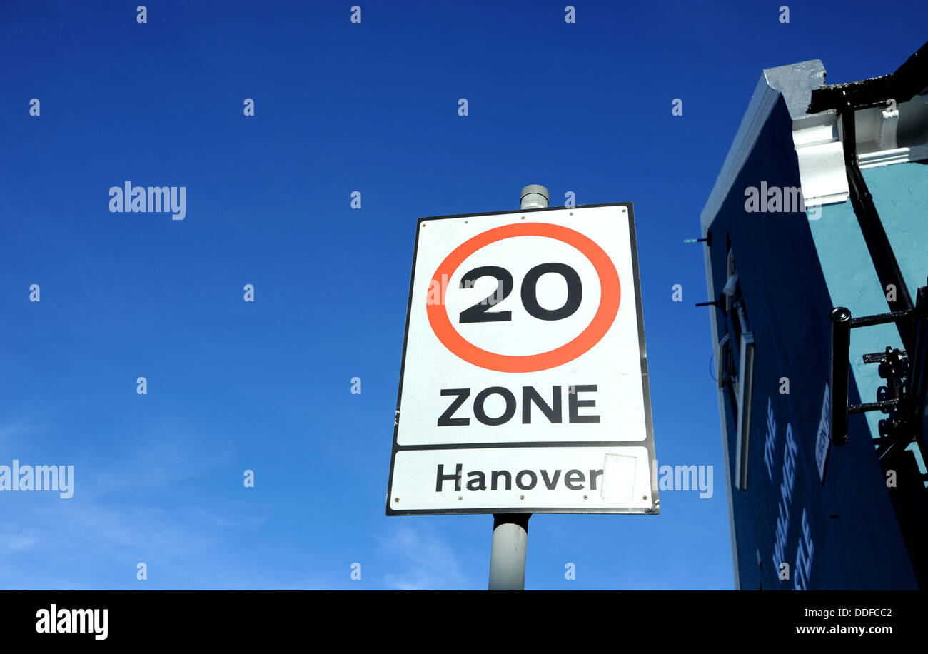 20 MPH speed limit area in Hanover district of Brighton UK Stock Photo