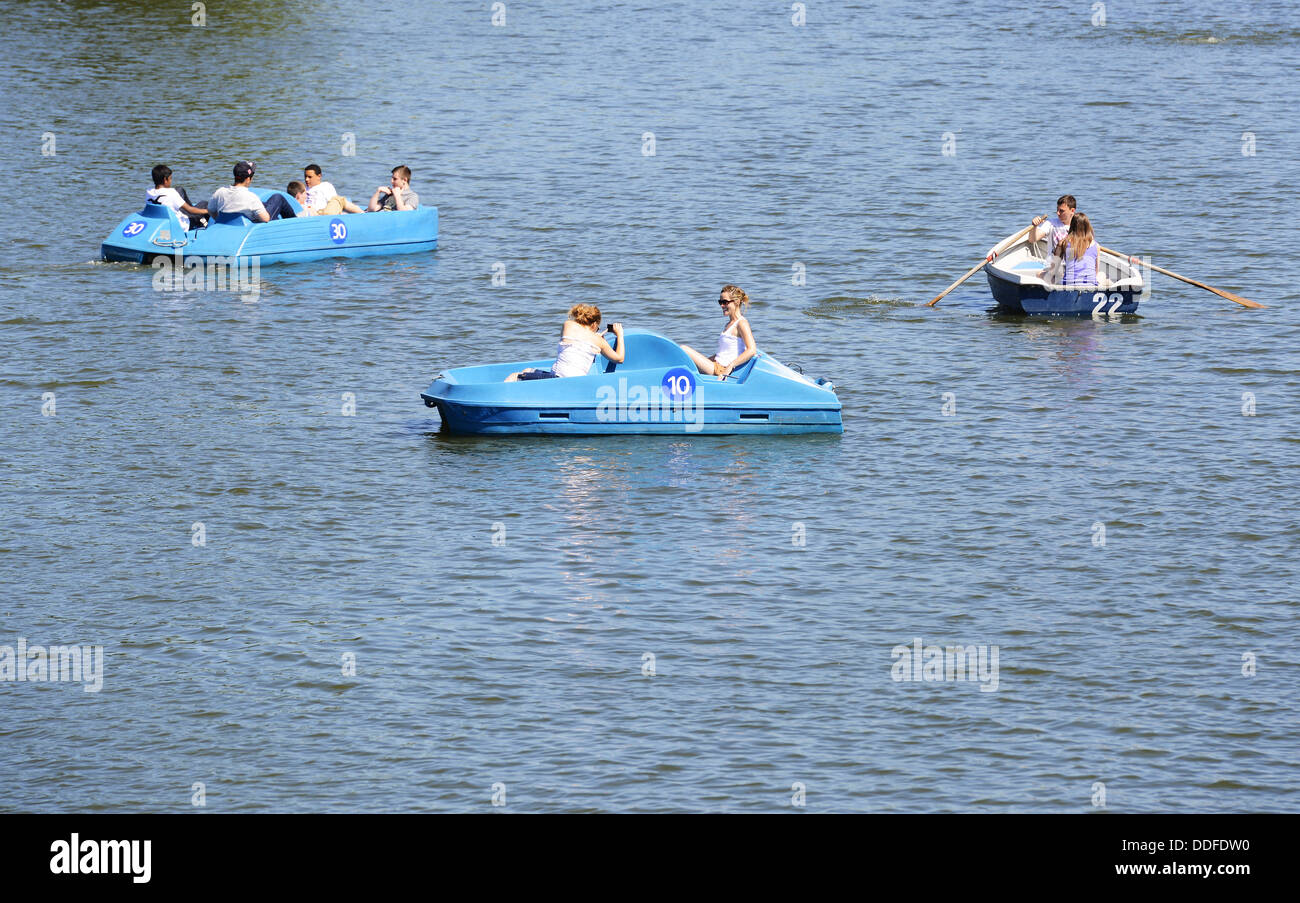 Serpentine lake with pedalos, Hyde Park, London, England, UK Stock