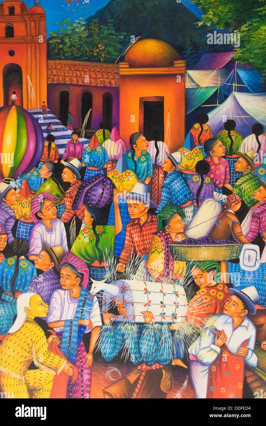 Colorful painting for sale, Panajachel, Lake Atitlan, Guatemala Stock
