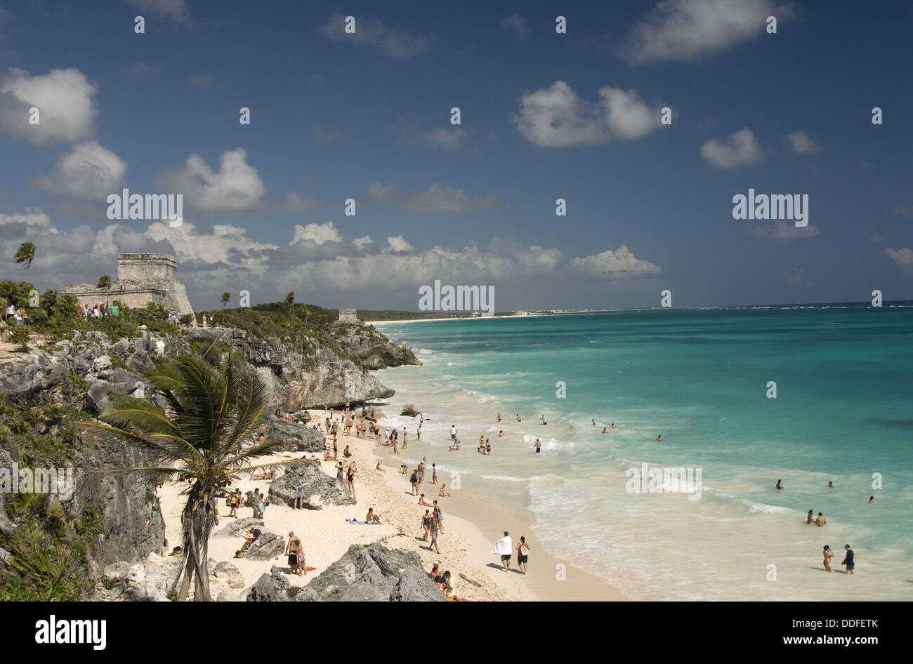 Mexico, Quintana Roo, Tulum, El Castillo above the beach at Tulum Stock