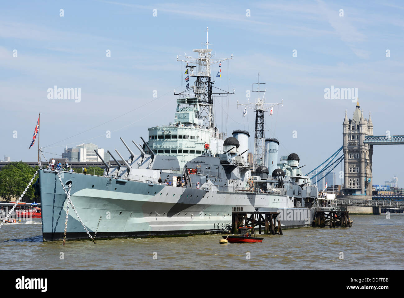 HMS Belfast warship museum on River Thames, London, England, UK Stock Photo