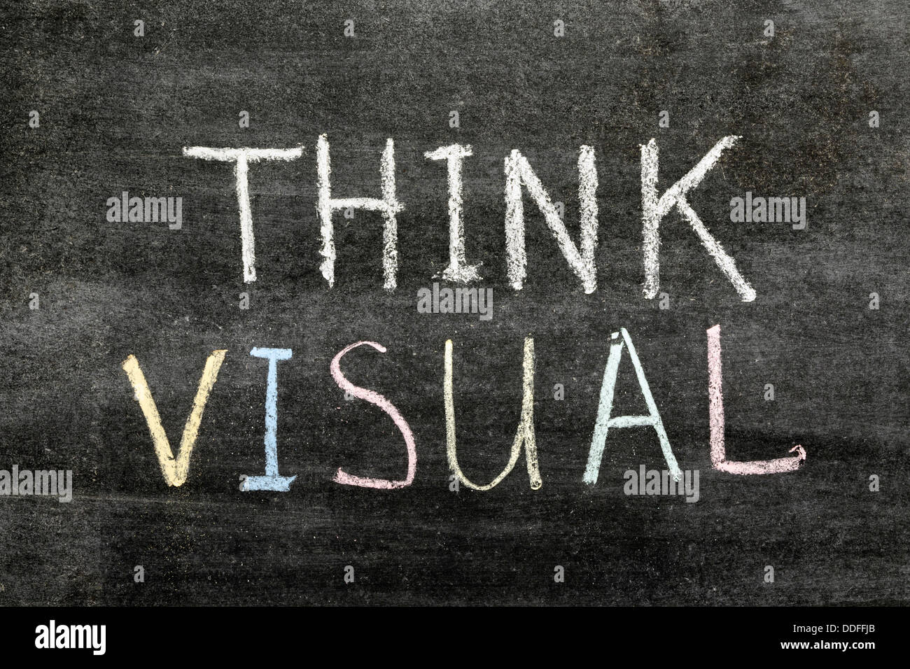 think visual concept phrase handwritten on the school blackboard Stock Photo